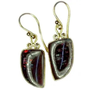 Red multi colour matrix drop earrings