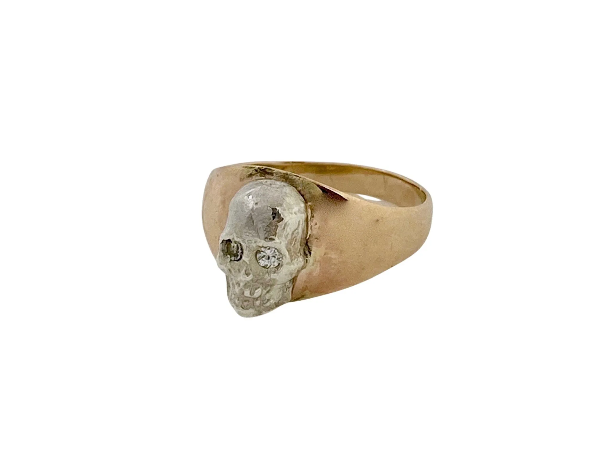 reimagined V I N T A G E // Memento Mori collage / 10k gold Ostby Barton signet skull ring with sterling silver and diamonds / size 6.5