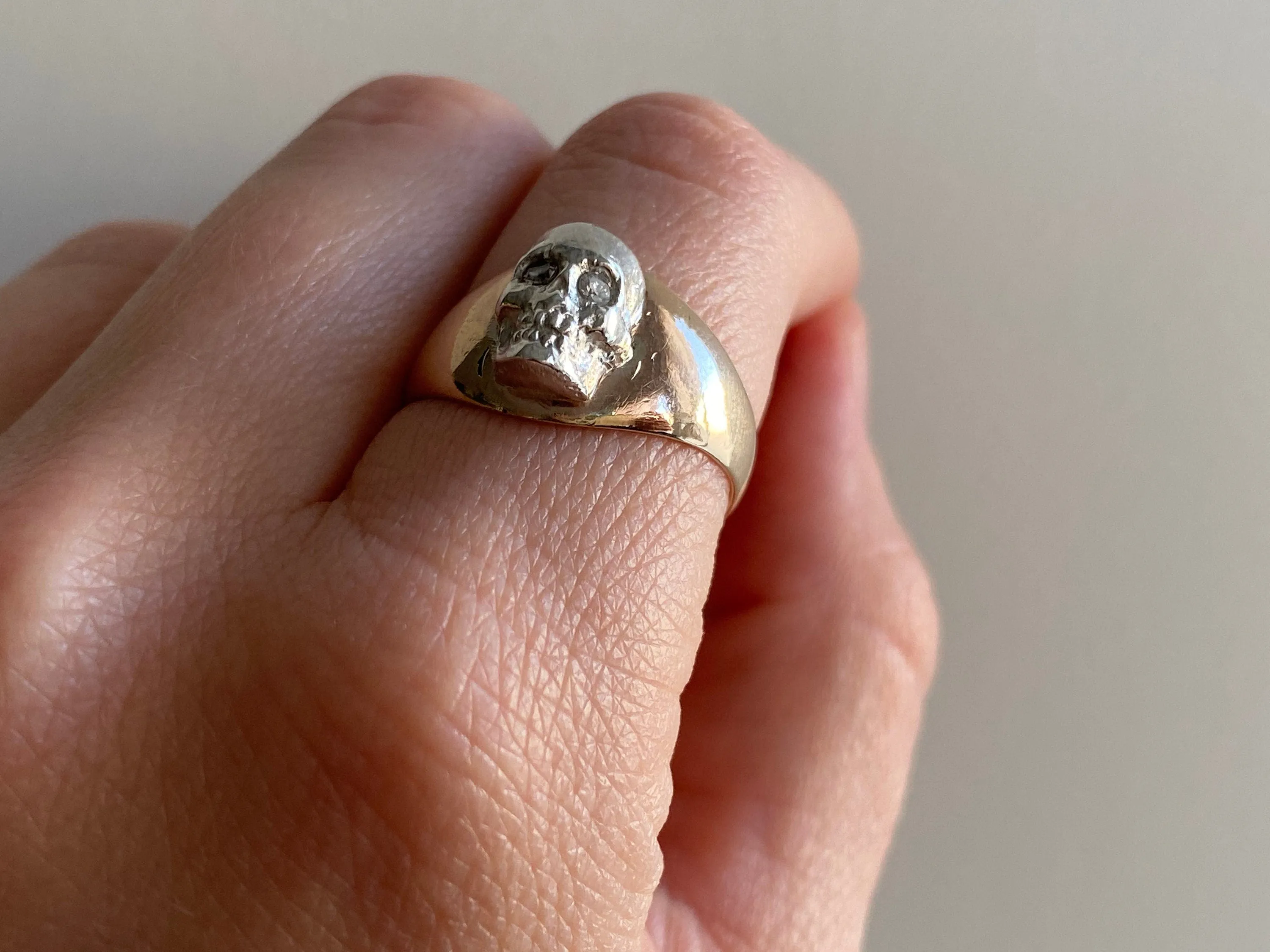 reimagined V I N T A G E // Memento Mori collage / 10k gold Ostby Barton signet skull ring with sterling silver and diamonds / size 6.5