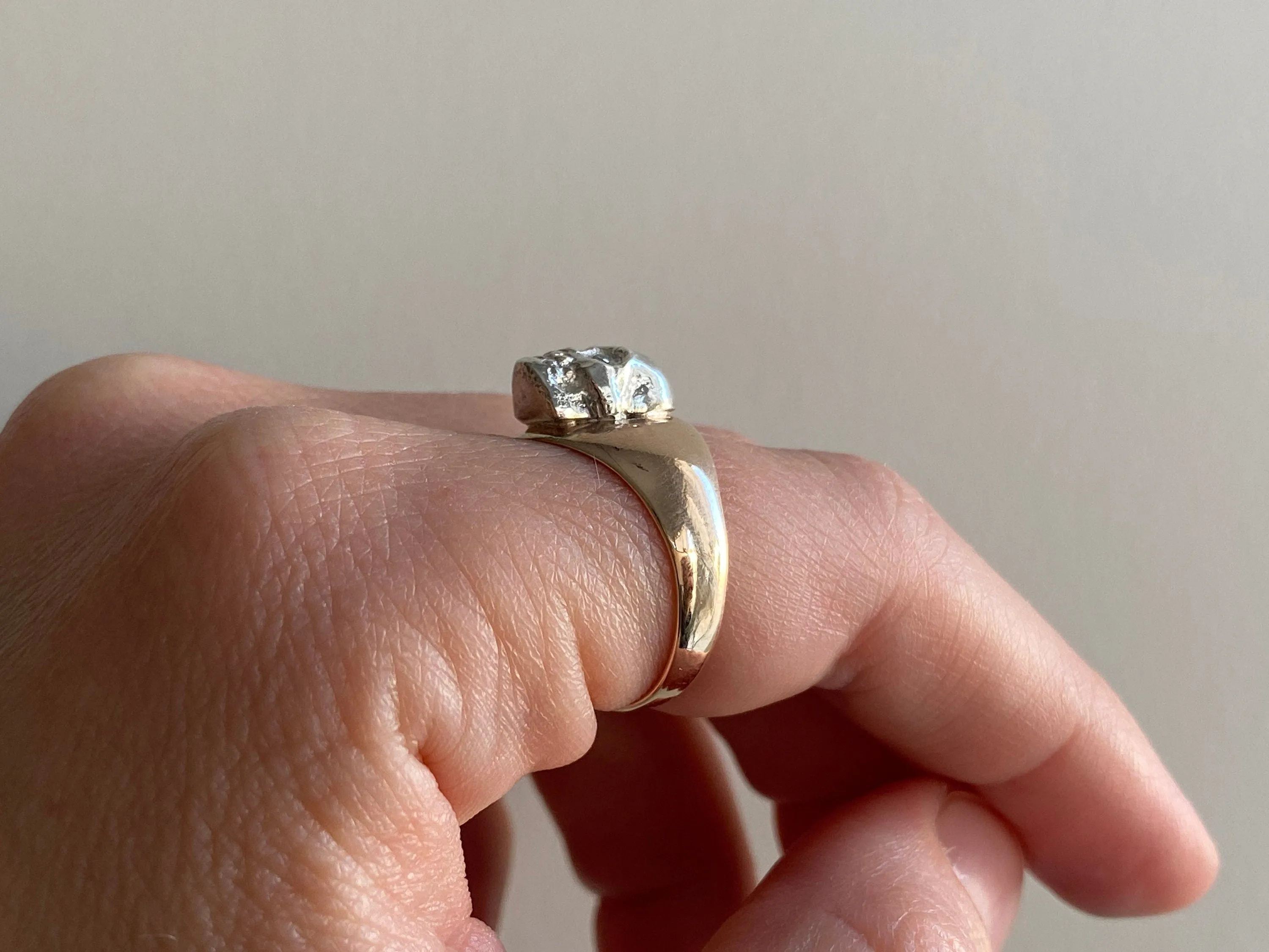 reimagined V I N T A G E // Memento Mori collage / 10k gold Ostby Barton signet skull ring with sterling silver and diamonds / size 6.5