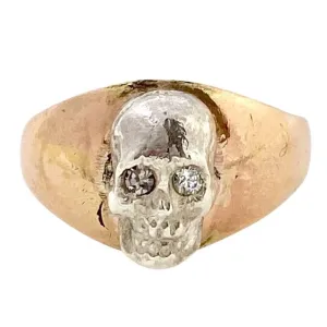 reimagined V I N T A G E // Memento Mori collage / 10k gold Ostby Barton signet skull ring with sterling silver and diamonds / size 6.5