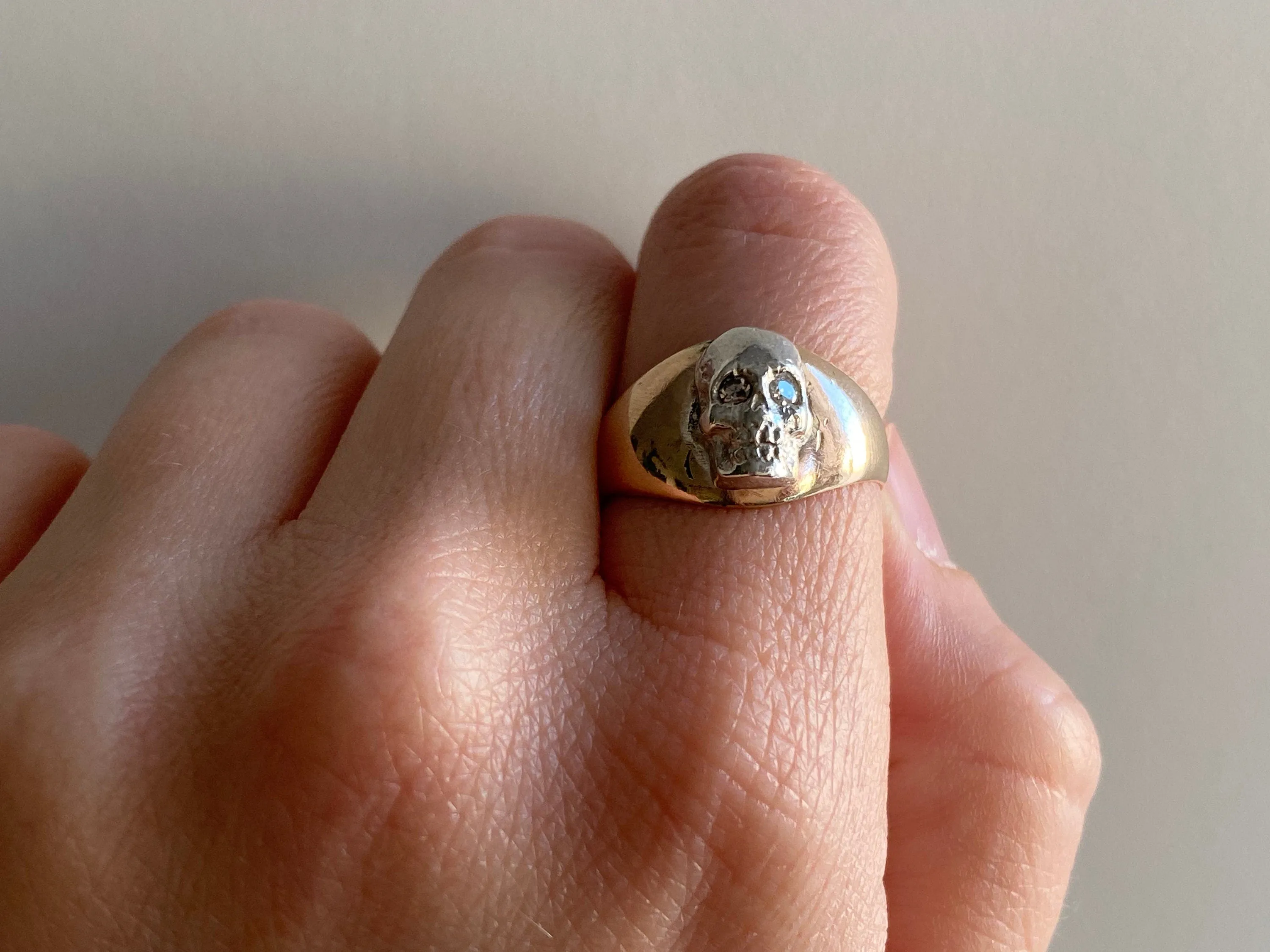 reimagined V I N T A G E // Memento Mori collage / 10k gold Ostby Barton signet skull ring with sterling silver and diamonds / size 6.5