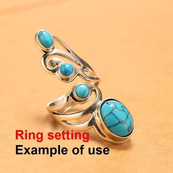 Ring Setting Blank Bezel 4 12mm 1pc 10.4g 925 Sterling Silver Adjustable for 4 Round Oval Shape Cabochon Cameo No Prongs Wholesale Available