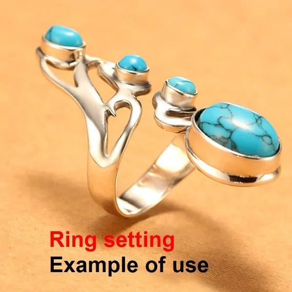 Ring Setting Blank Bezel 4 12mm 1pc 10.4g 925 Sterling Silver Adjustable for 4 Round Oval Shape Cabochon Cameo No Prongs Wholesale Available