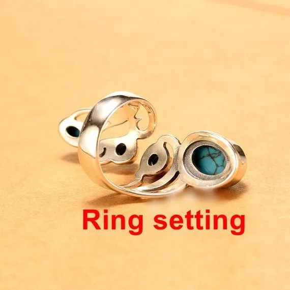 Ring Setting Blank Bezel 4 12mm 1pc 10.4g 925 Sterling Silver Adjustable for 4 Round Oval Shape Cabochon Cameo No Prongs Wholesale Available