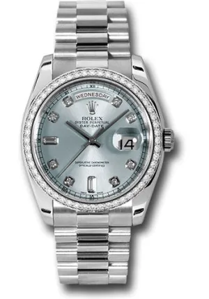Rolex Platinum Day-Date 36 Watch -  Bezel - Glacier Blue Diamond Dial - President Bracelet - 118346 gladp