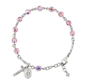 Rosary Bracelet Created with 6mm Light Rose Finest Austrian Crystal Round Beads by HMH - BR8550LR