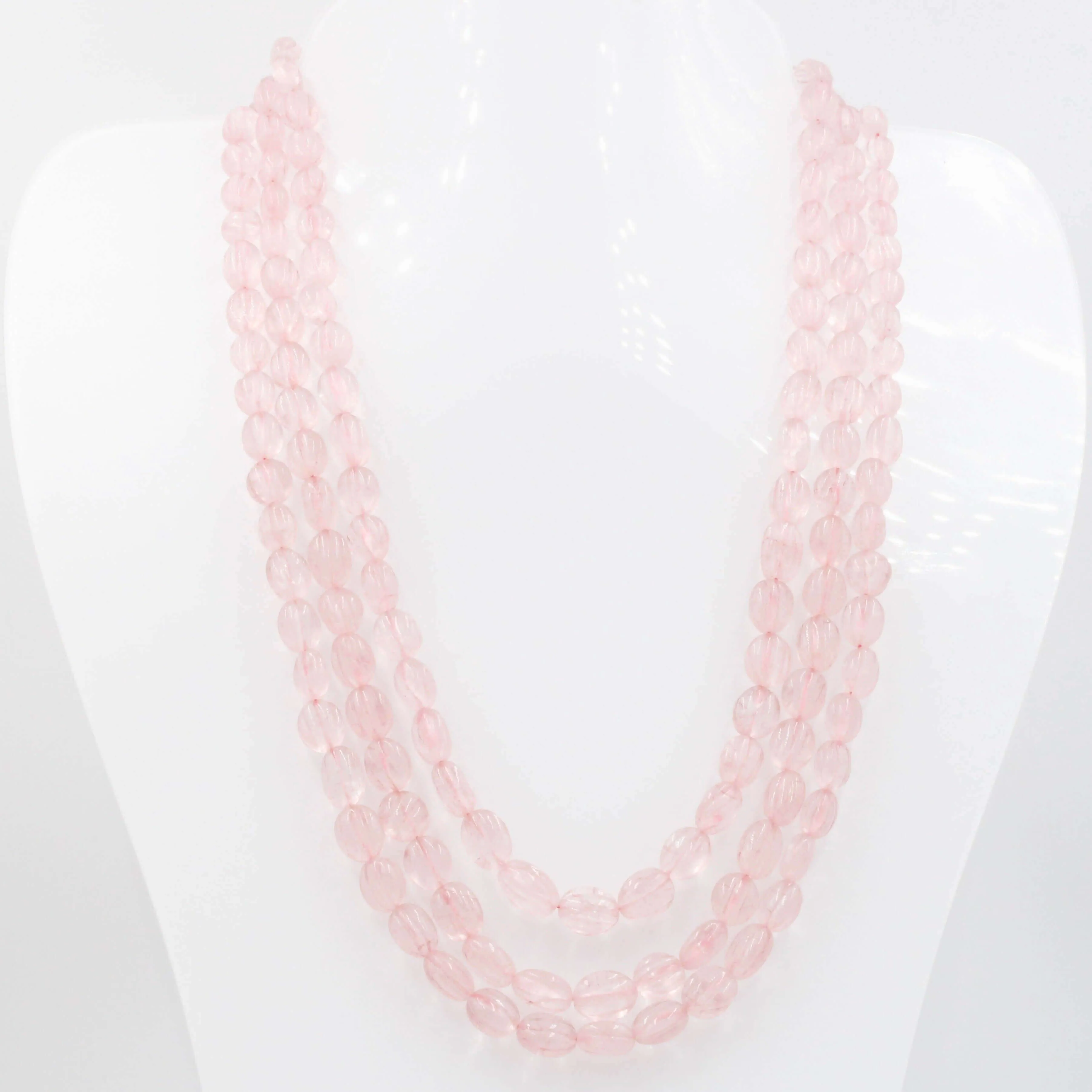 Rose Quartz Beaded Necklace Quartz Necklace Pink Quartz Fluted Beads Indian Sarafa Necklace Fluted Melon Carved Necklace SKU: 6143095