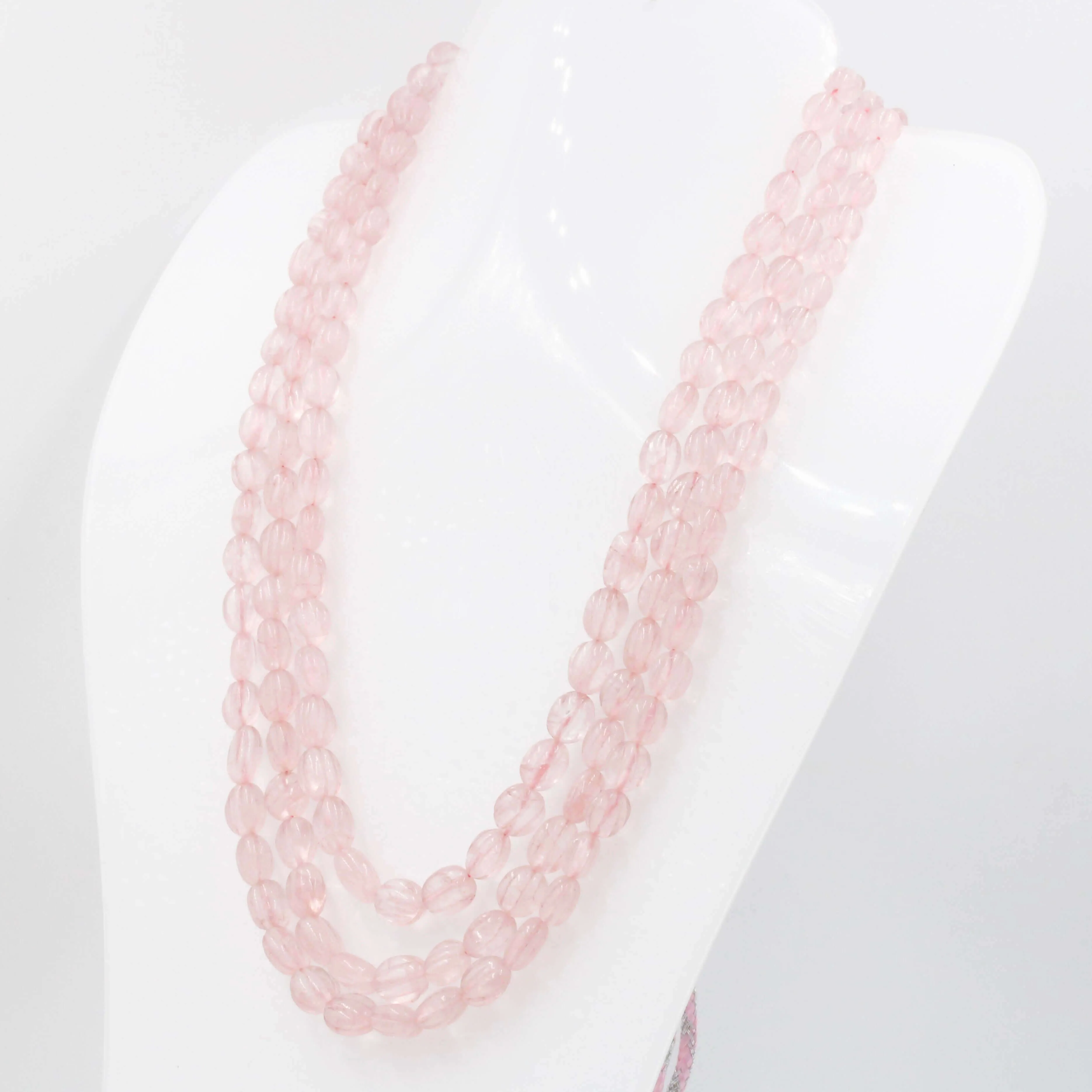 Rose Quartz Beaded Necklace Quartz Necklace Pink Quartz Fluted Beads Indian Sarafa Necklace Fluted Melon Carved Necklace SKU: 6143095