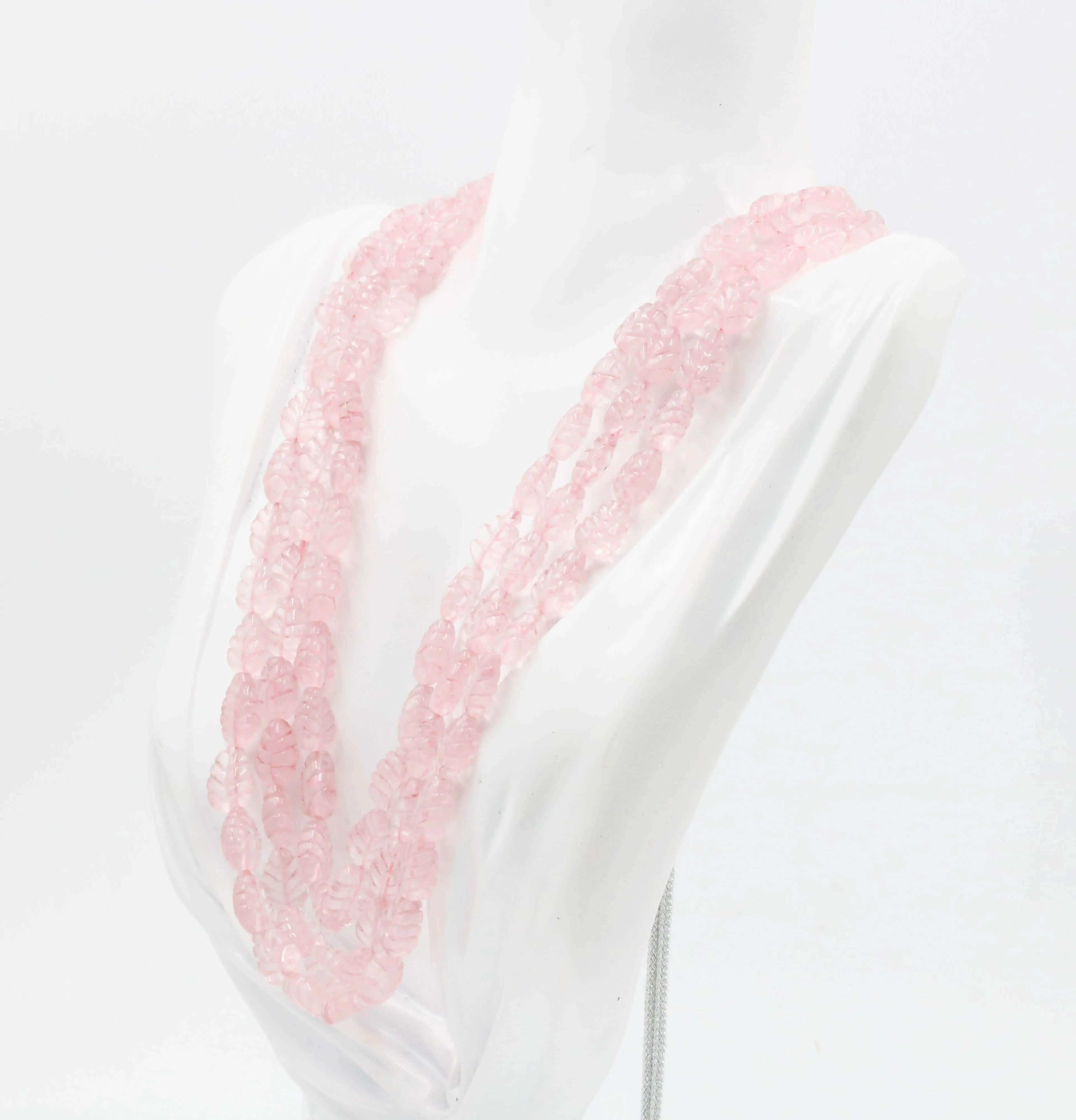 Rose Quartz Carved Necklace Genuine Quartz Carved Necklace Genuine Quartz Necklace Pink Beaded Necklace Indian Sarafa Quartz Gemstone SKU: 6143009