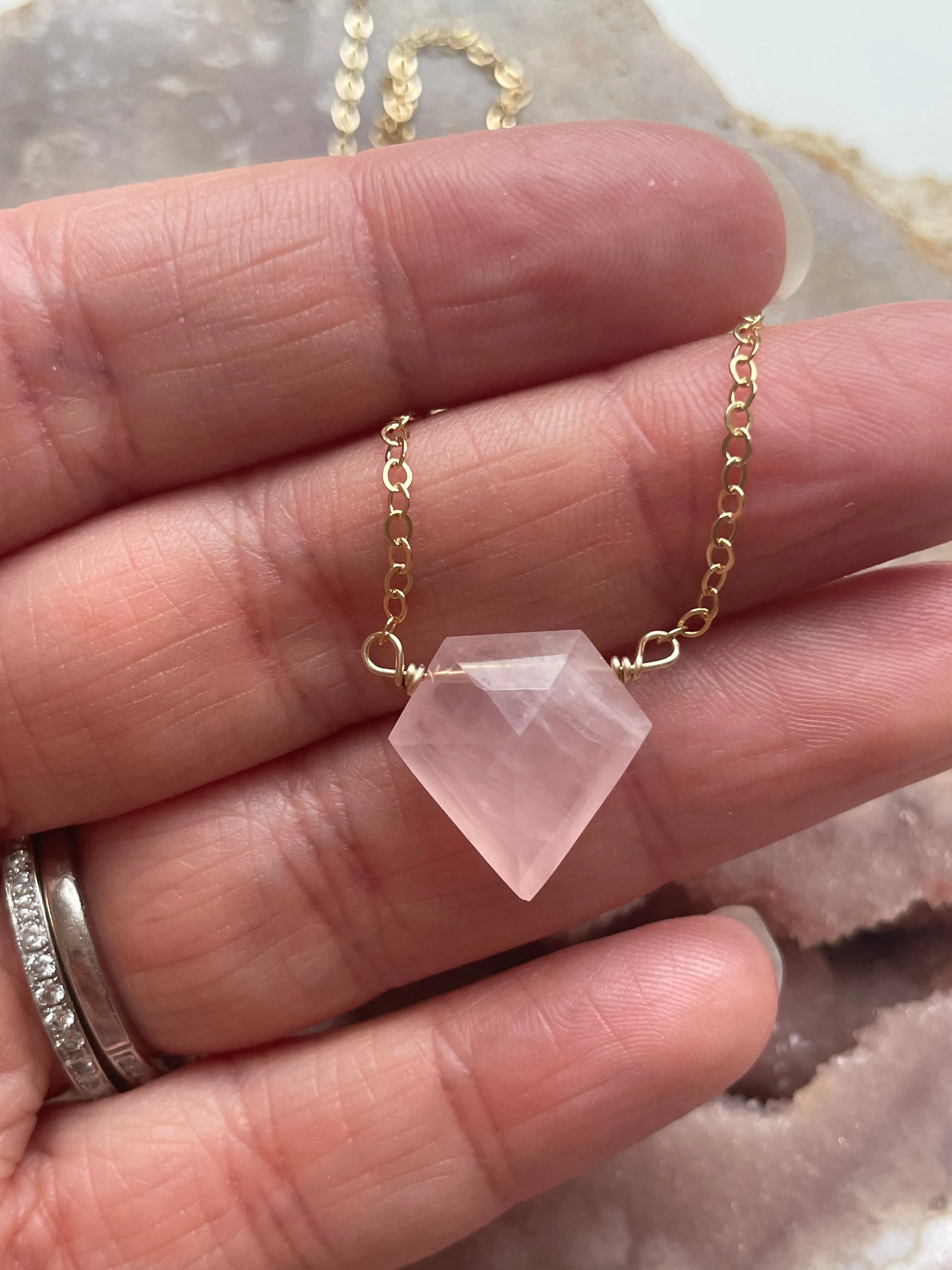 Rose Quartz Crystal Healing Necklace Silver or Gold Filled