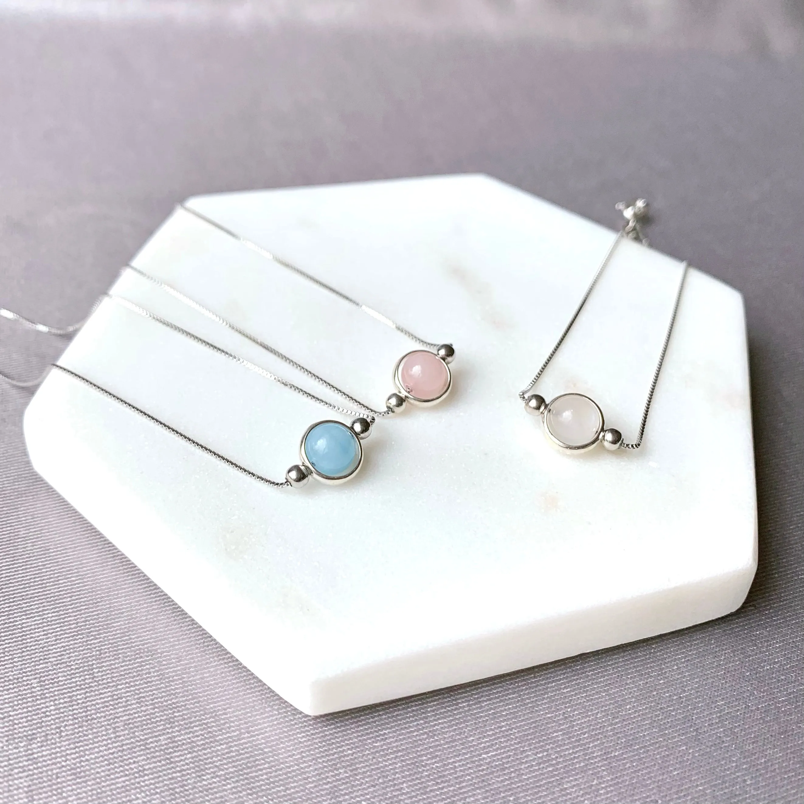 Rose Quartz Round Frame 925 Silver Bracelet (6mm)