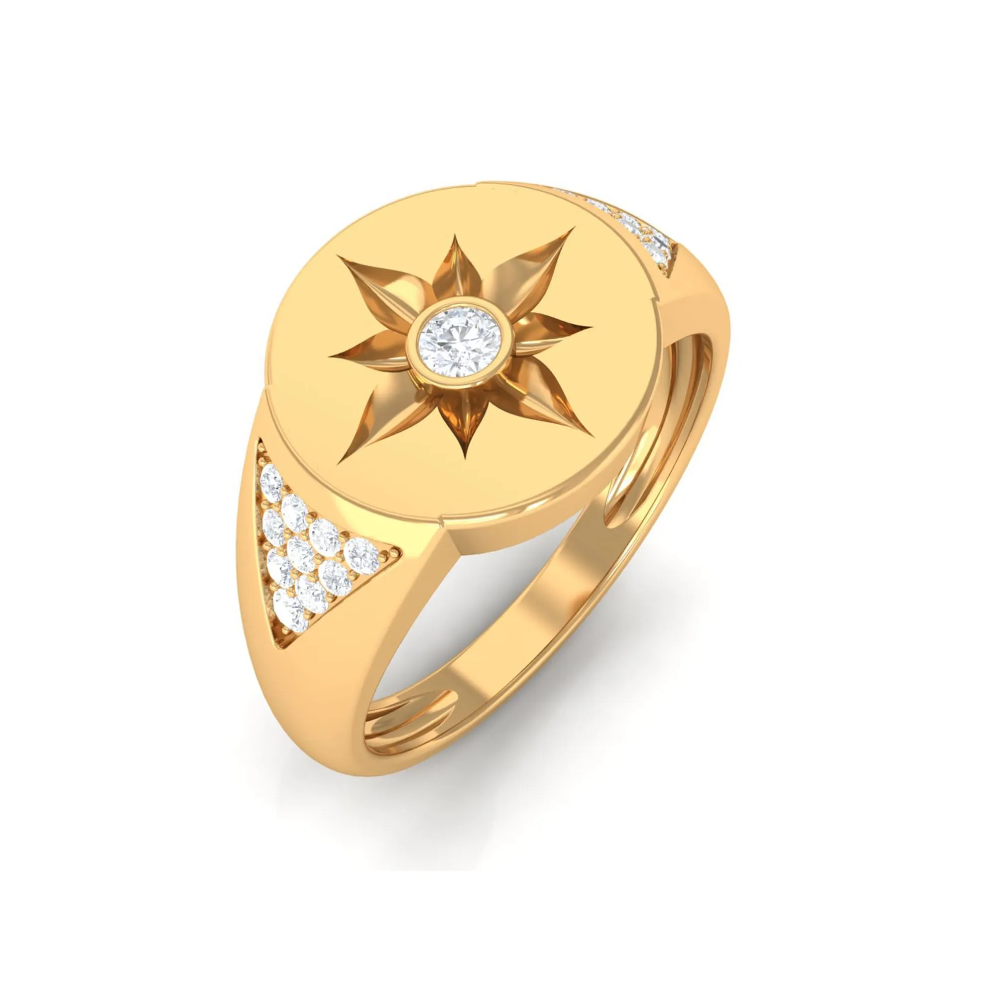 Round Diamond Signet Ring in Bezel Setting