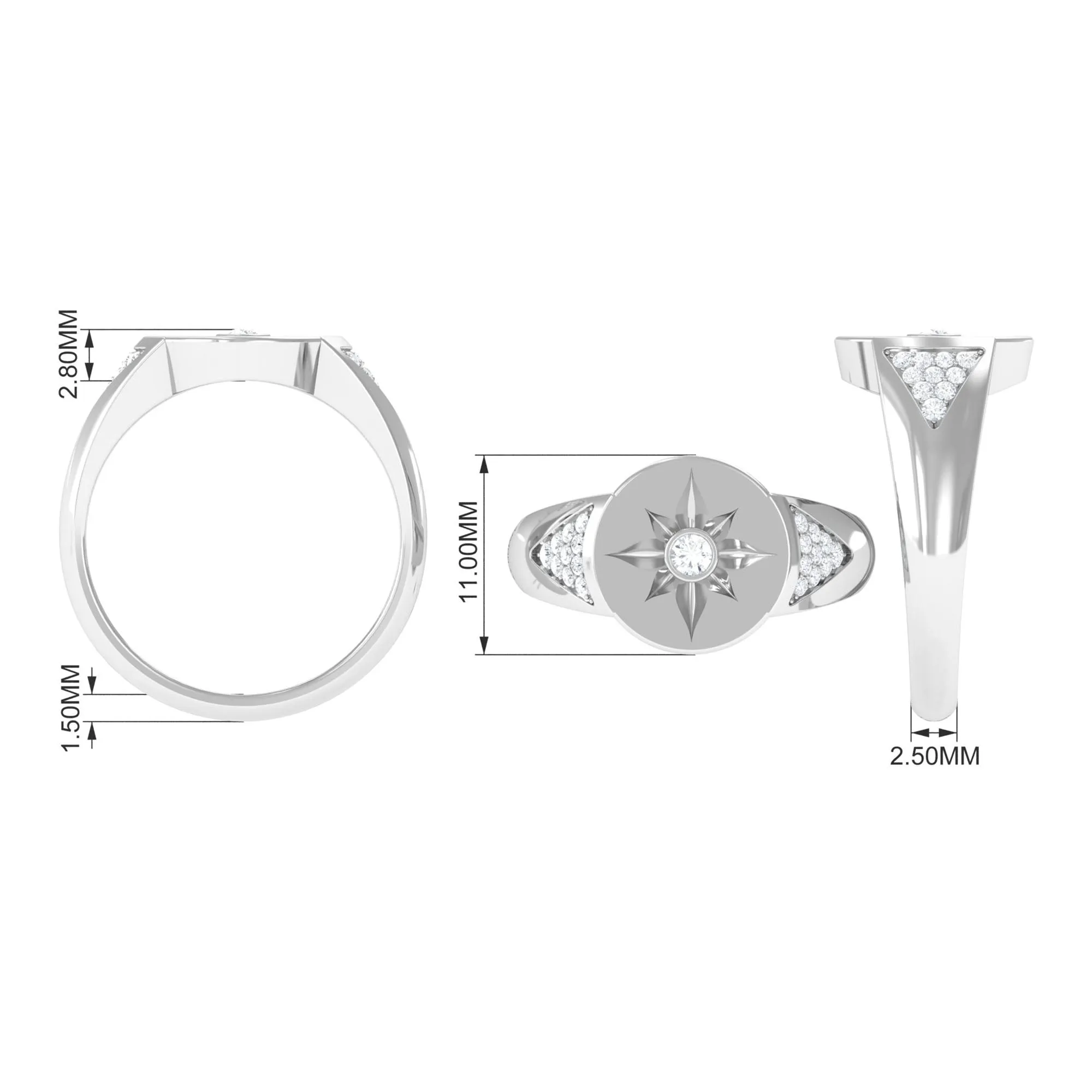Round Diamond Signet Ring in Bezel Setting
