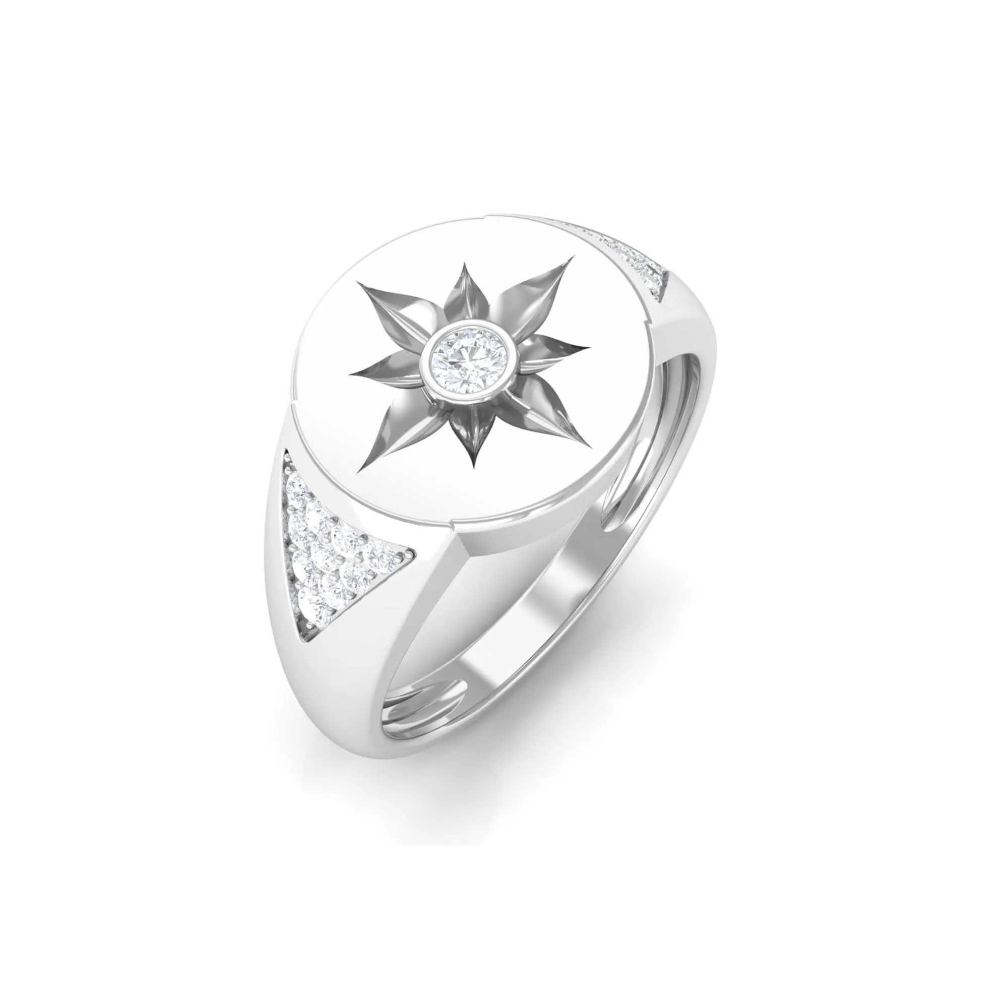 Round Diamond Signet Ring in Bezel Setting