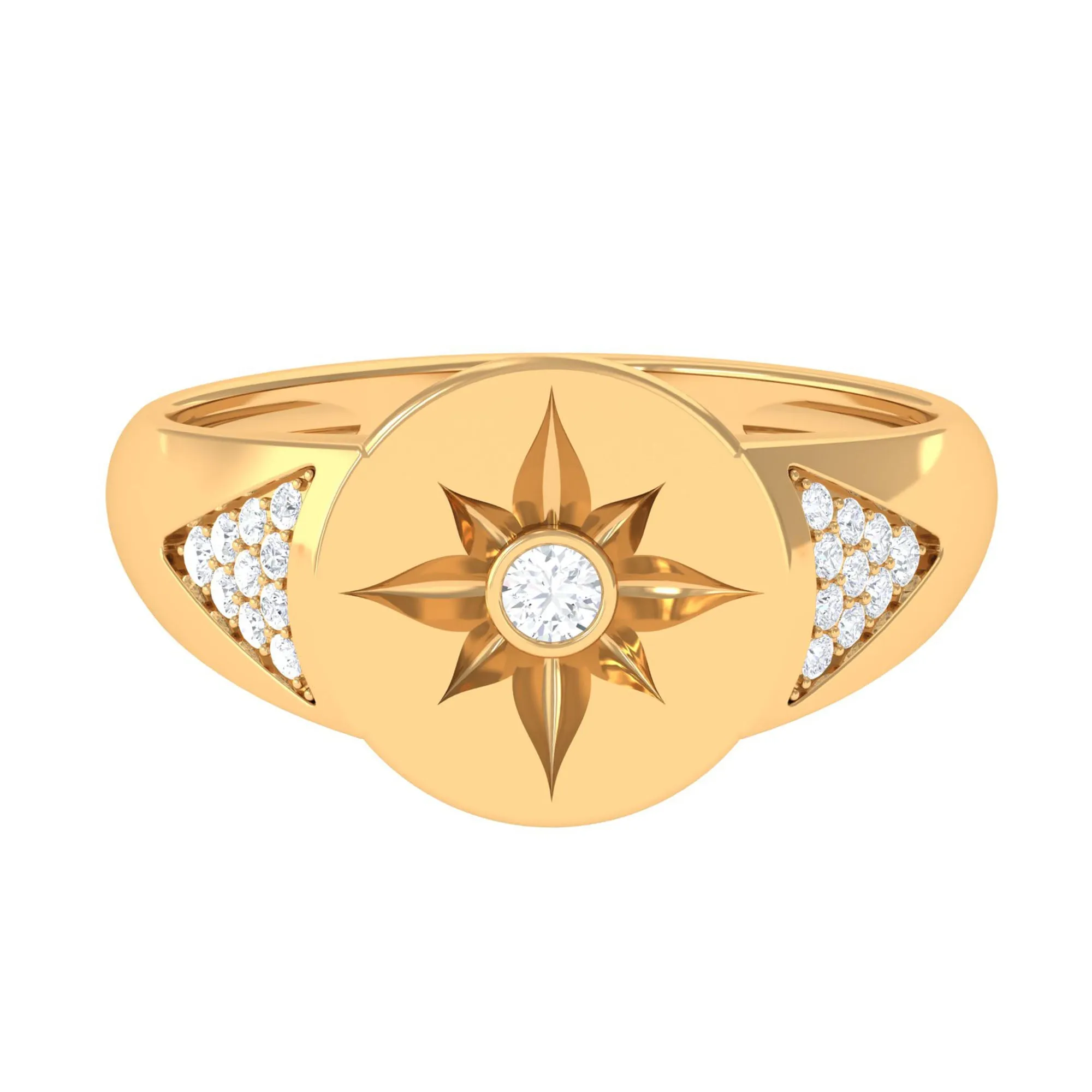 Round Diamond Signet Ring in Bezel Setting