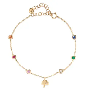 Shroom Charm and Gemstone Bezel Station Bracelet
