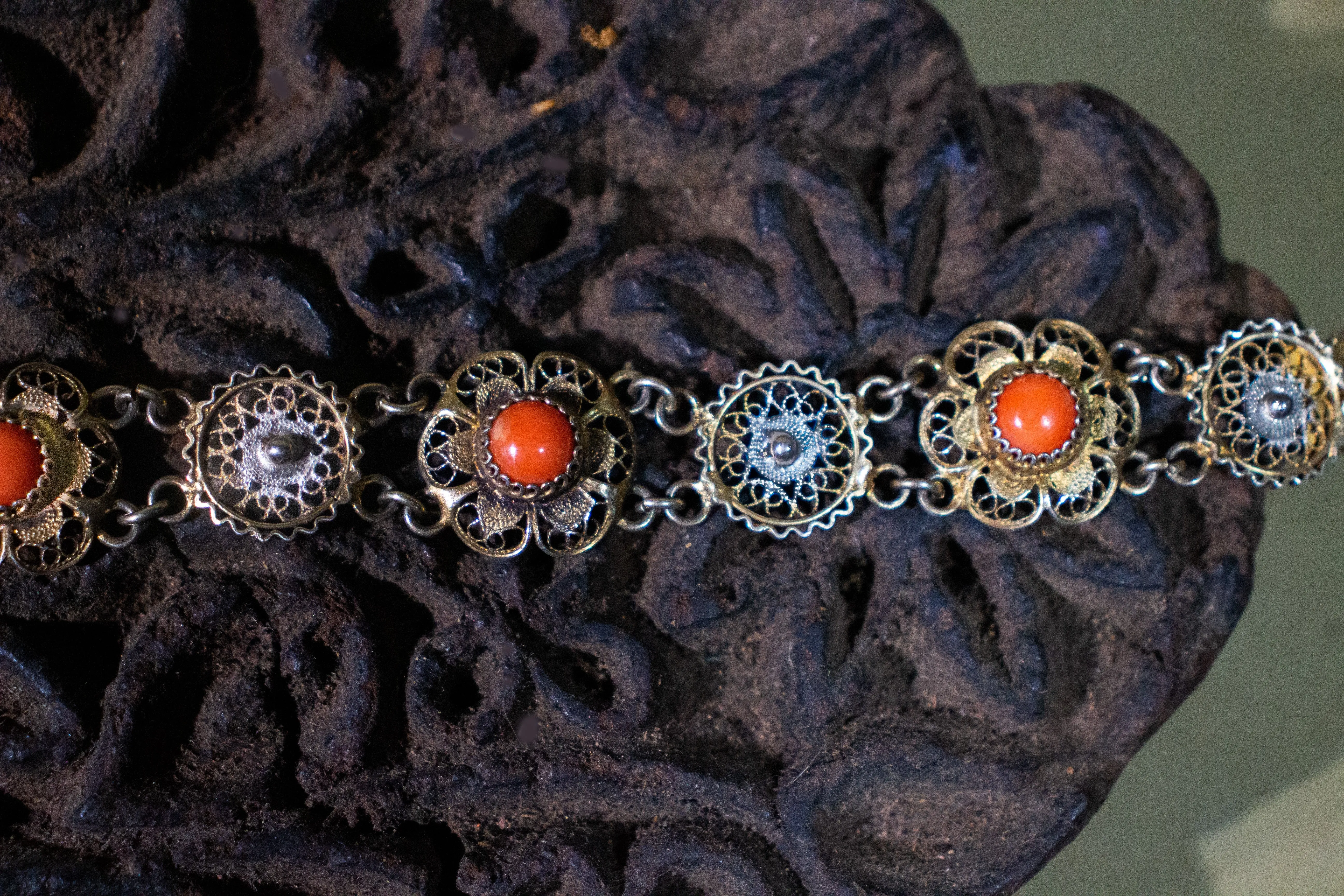 Sicilian Gold-Filled and Silver Bracelet with Coral Inlay