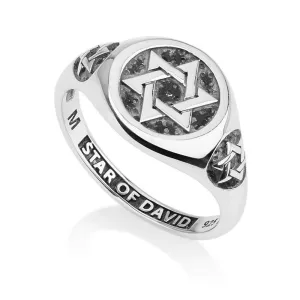 Signet Silver Ring Star David Embossed Oxidized Jewish Handcrafted Jewelry Gift