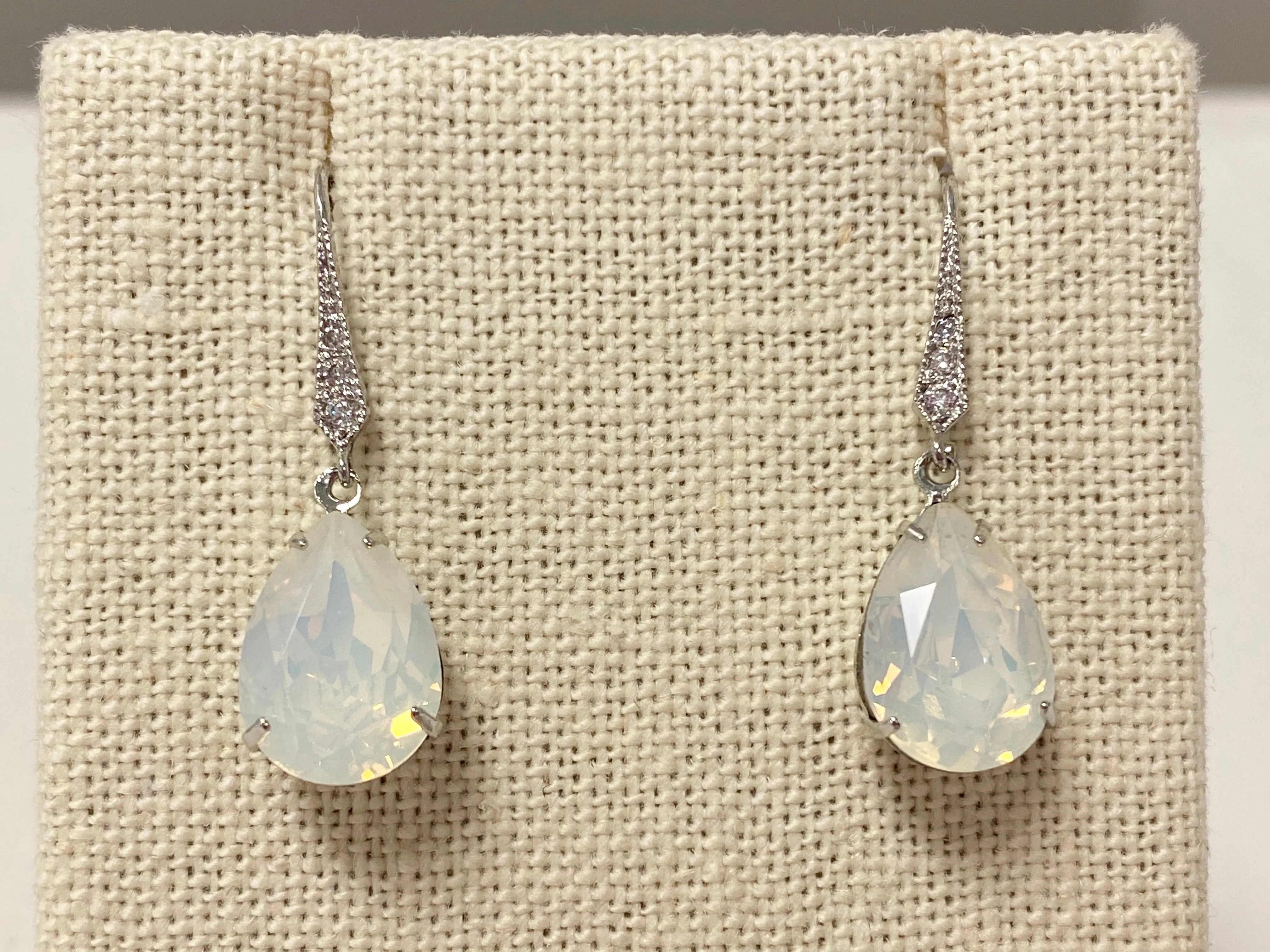 Silver and opal bridal earrings
