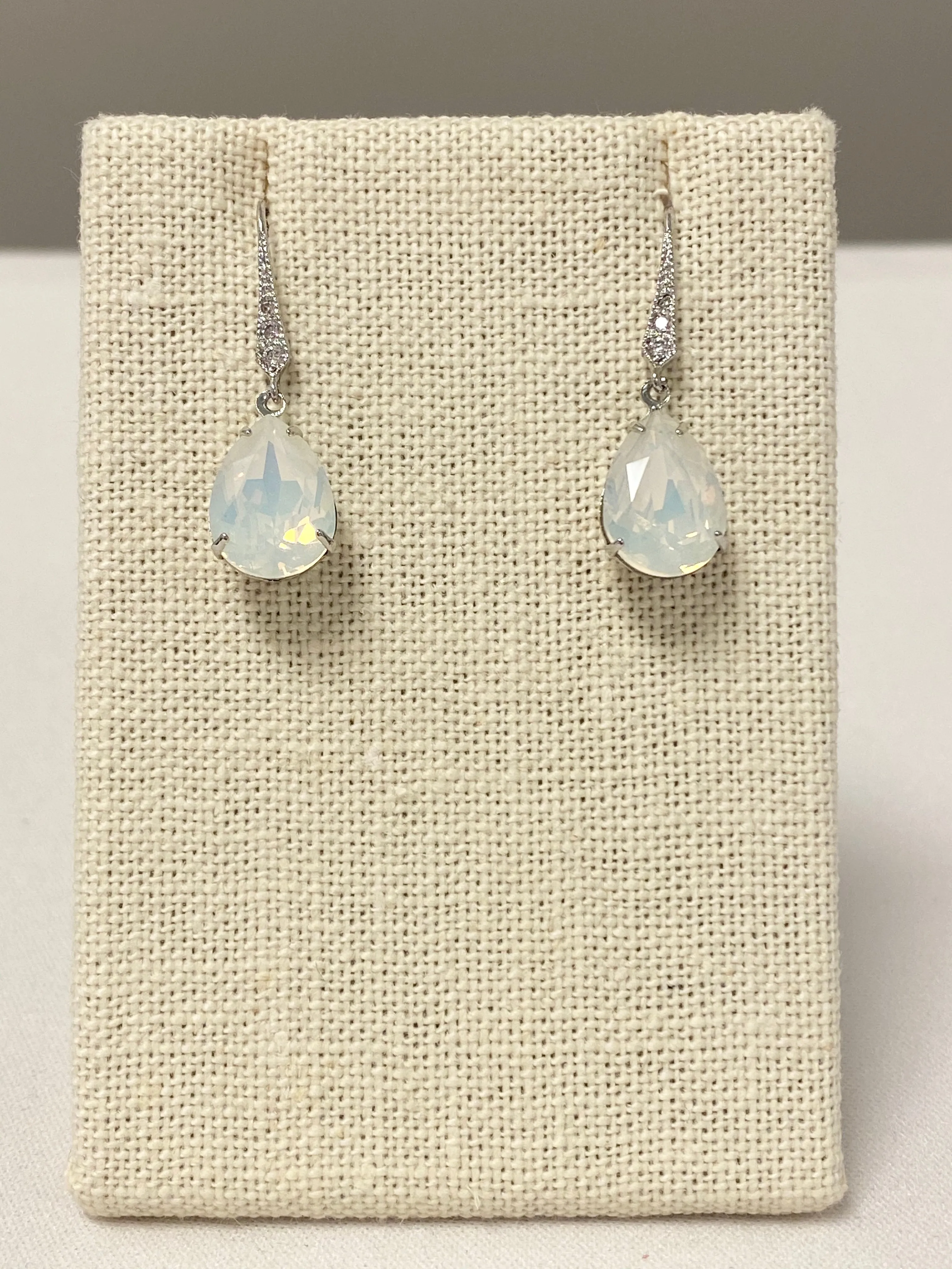 Silver and opal bridal earrings