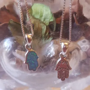 Silver hamsa blue opal 16 mm long