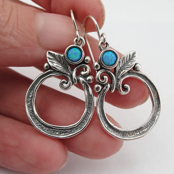 Silver Opal Flower Earrings