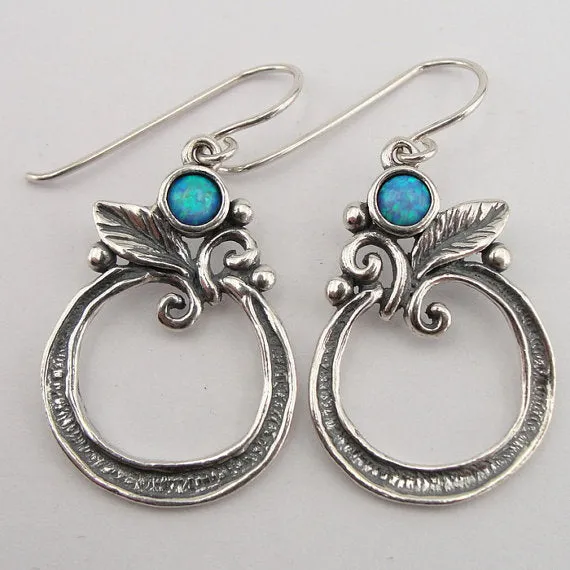 Silver Opal Flower Earrings