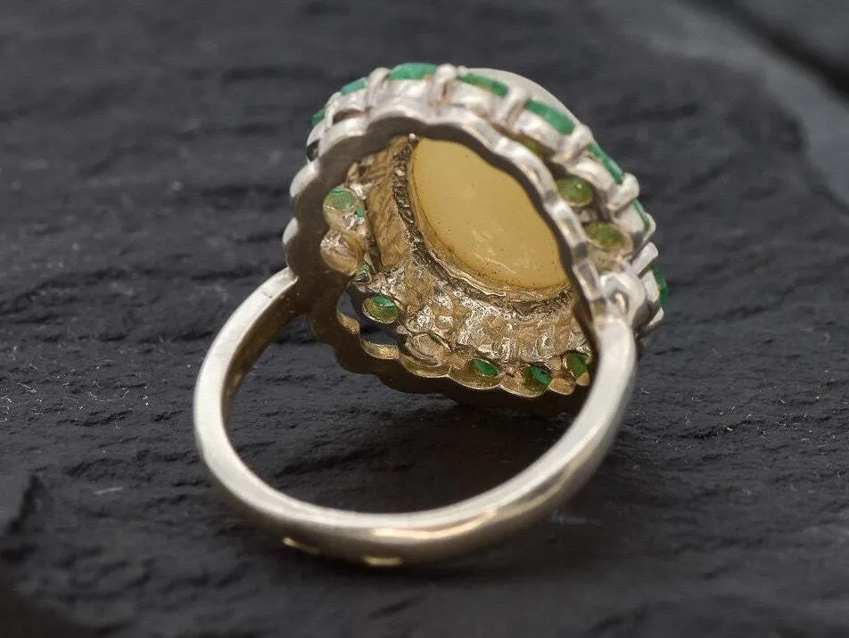 Silver Opal Ring - Victorian Ring, Statement Opal Ring, Natural Opal Ring
