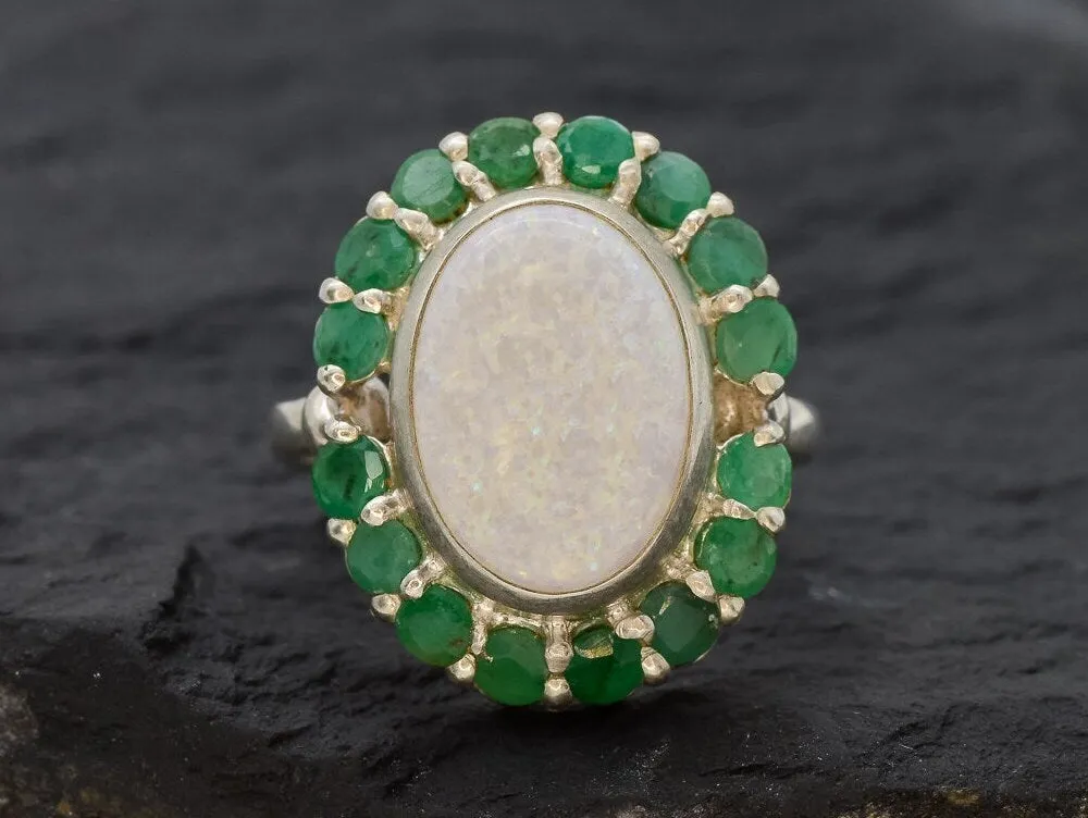 Silver Opal Ring - Victorian Ring, Statement Opal Ring, Natural Opal Ring