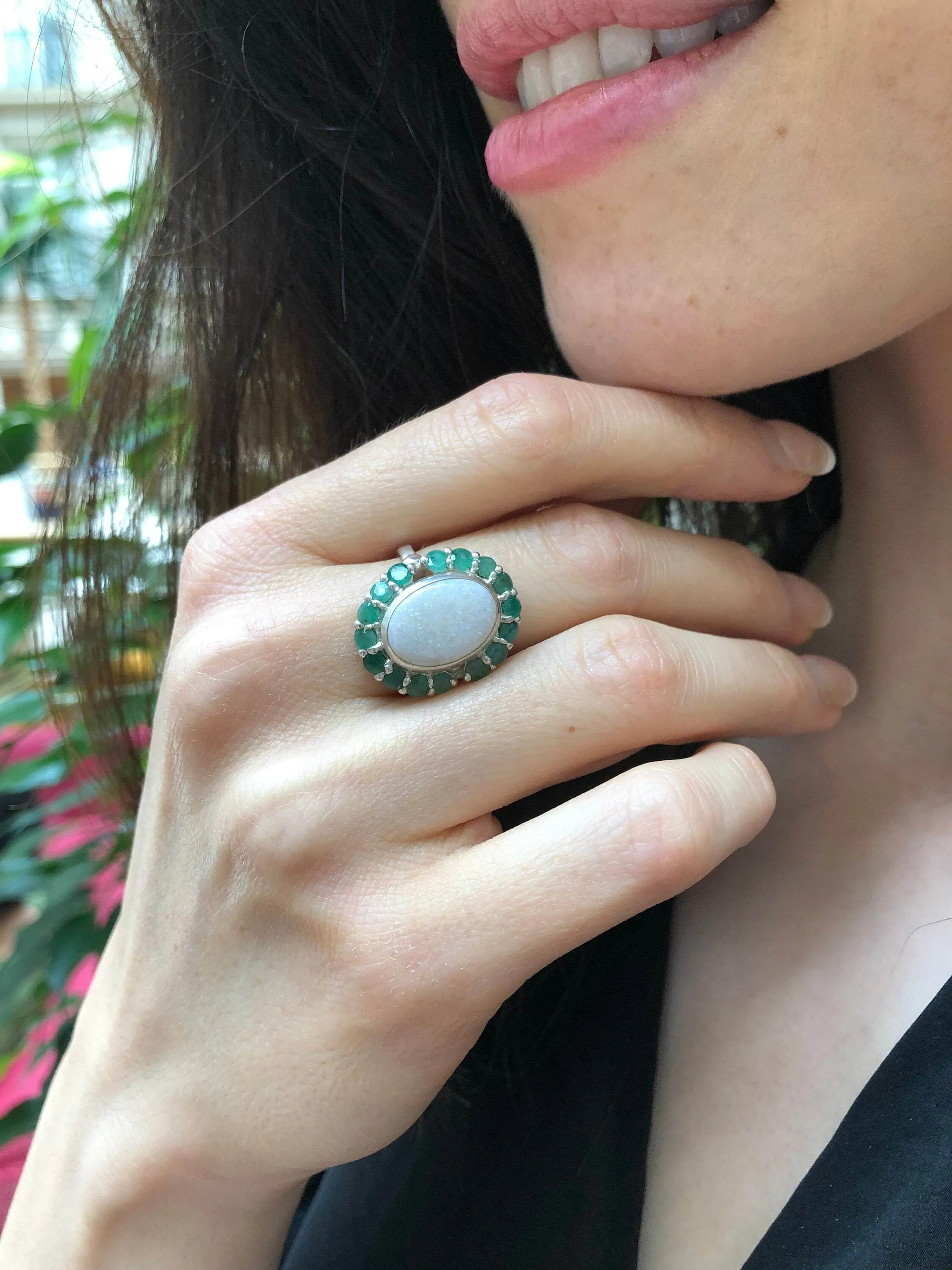 Silver Opal Ring - Victorian Ring, Statement Opal Ring, Natural Opal Ring