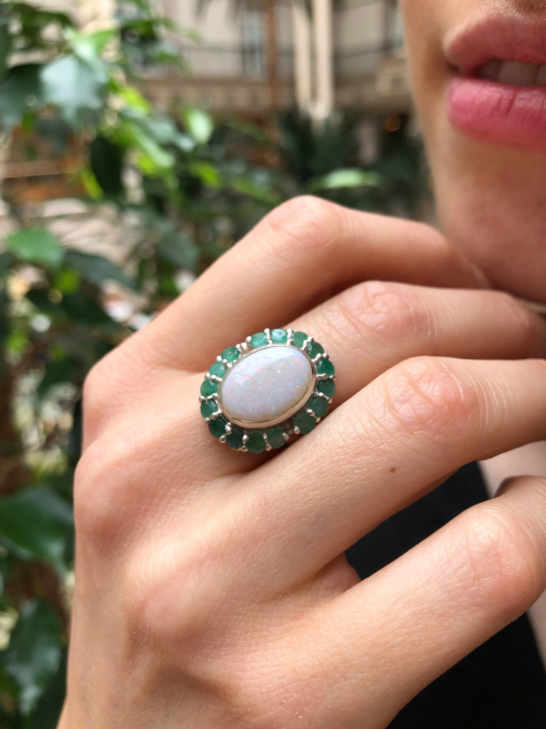 Silver Opal Ring - Victorian Ring, Statement Opal Ring, Natural Opal Ring