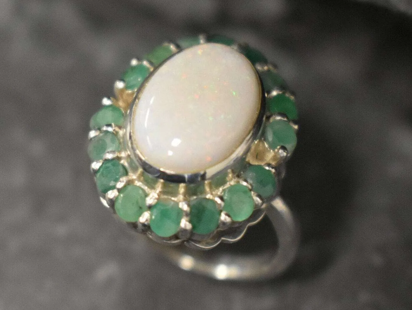 Silver Opal Ring - Victorian Ring, Statement Opal Ring, Natural Opal Ring
