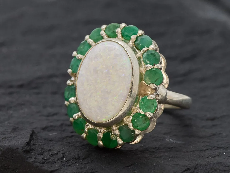 Silver Opal Ring - Victorian Ring, Statement Opal Ring, Natural Opal Ring