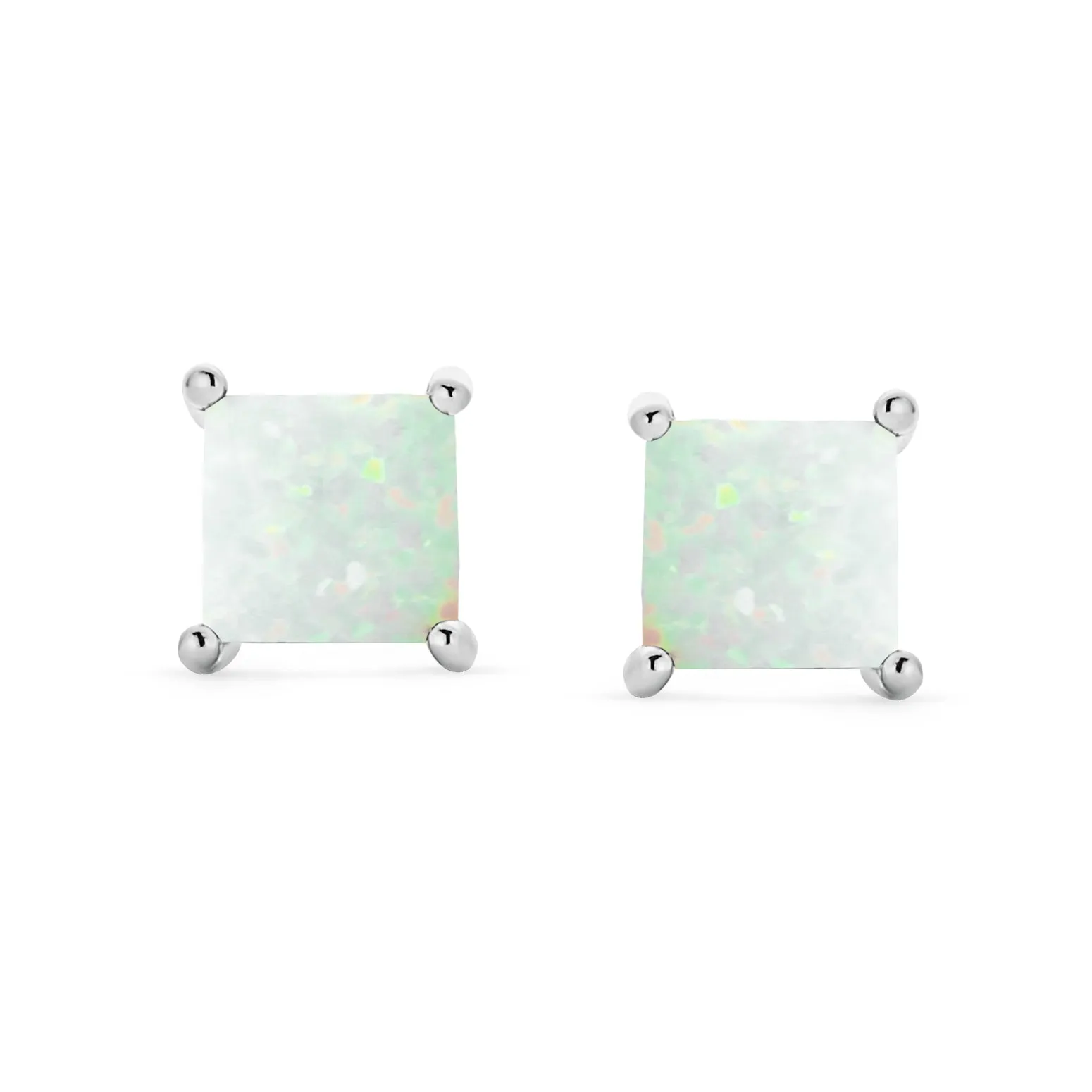 Simple Classic Opal Square Princess Cut Stud Earrings 14K Gold Silver 5MM
