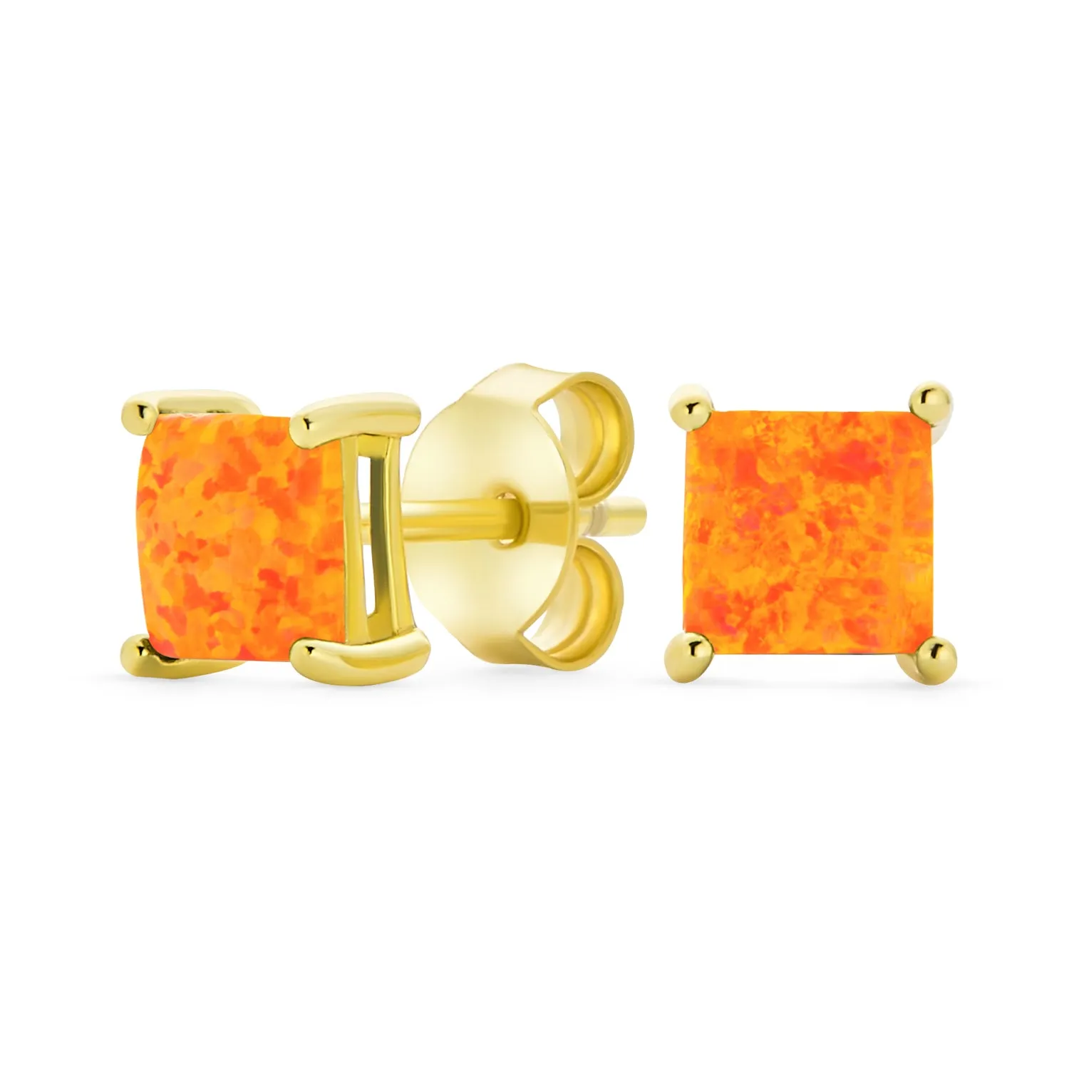 Simple Classic Opal Square Princess Cut Stud Earrings 14K Gold Silver 5MM