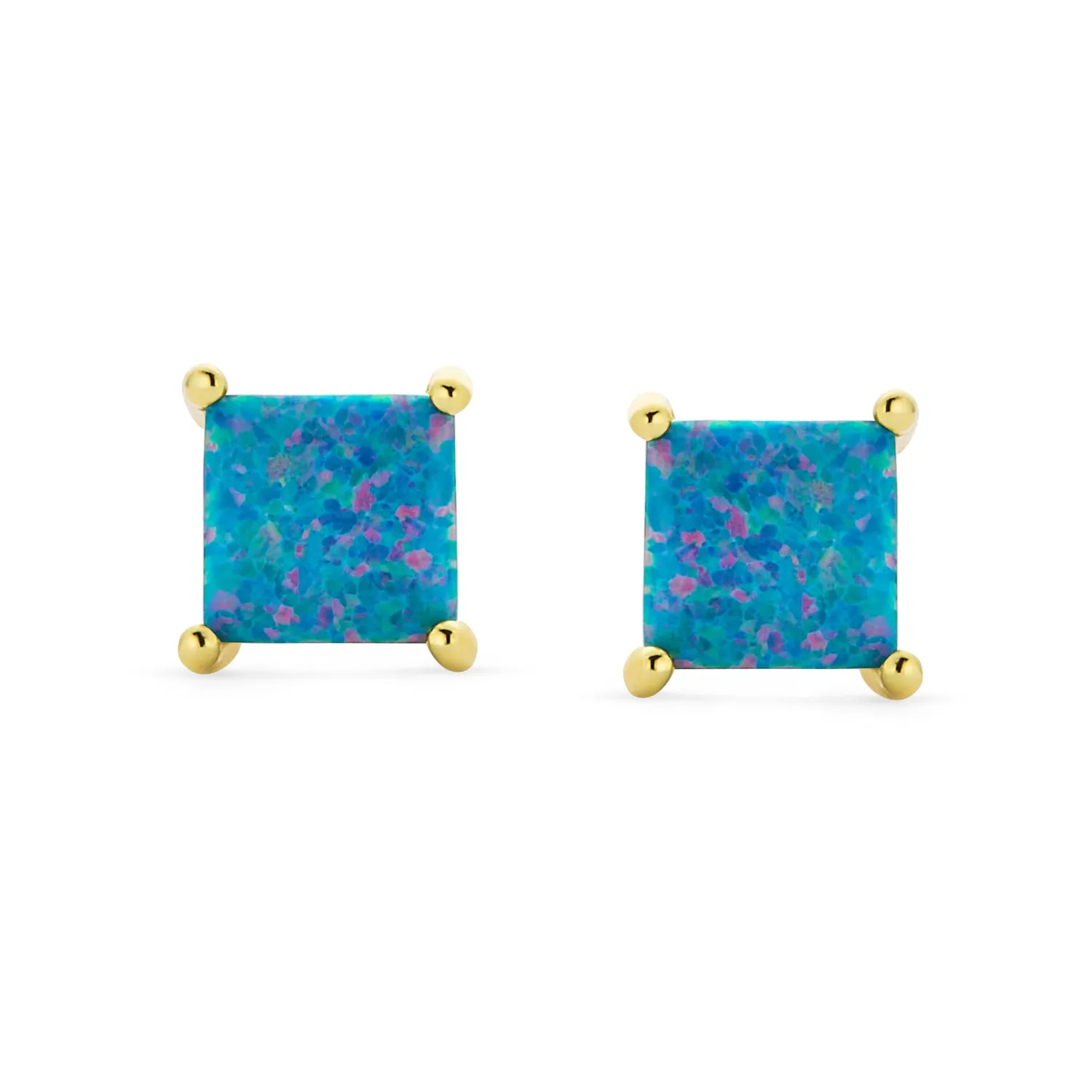 Simple Classic Opal Square Princess Cut Stud Earrings 14K Gold Silver 5MM