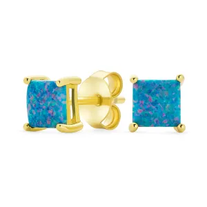 Simple Classic Opal Square Princess Cut Stud Earrings 14K Gold Silver 5MM