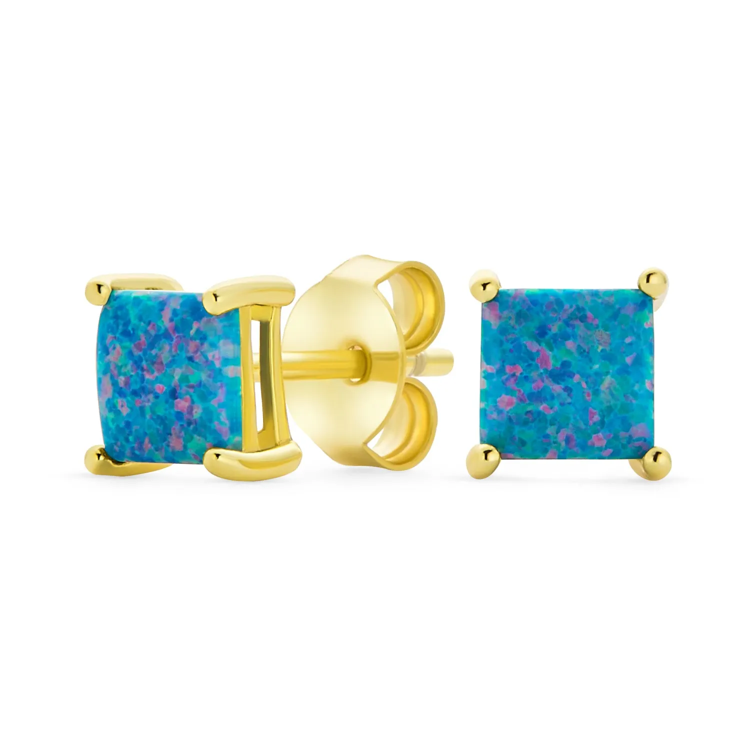 Simple Classic Opal Square Princess Cut Stud Earrings 14K Gold Silver 5MM