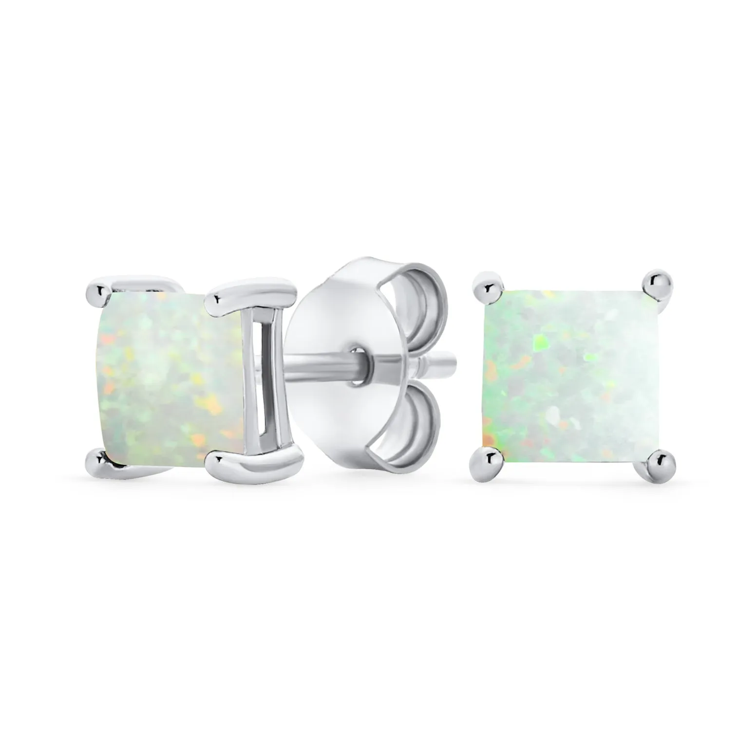 Simple Classic Opal Square Princess Cut Stud Earrings 14K Gold Silver 5MM