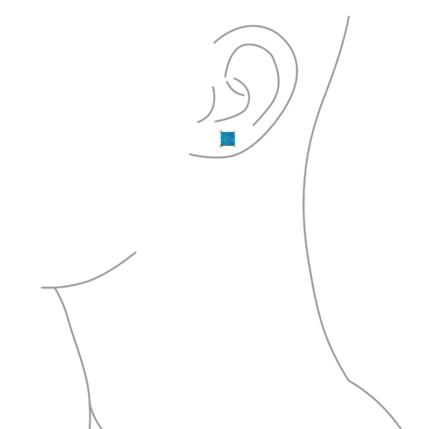 Simple Classic Opal Square Princess Cut Stud Earrings 14K Gold Silver 5MM
