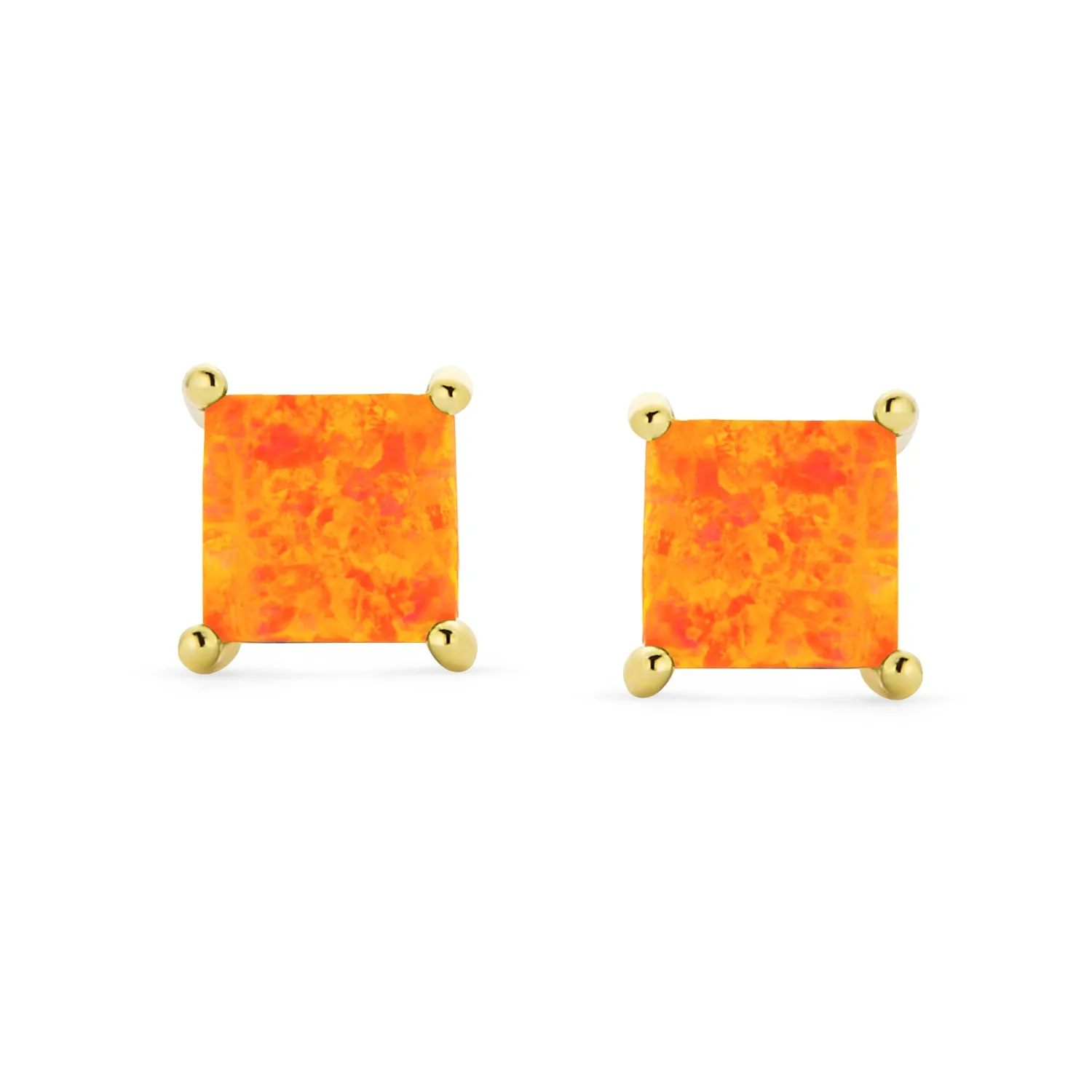Simple Classic Opal Square Princess Cut Stud Earrings 14K Gold Silver 5MM