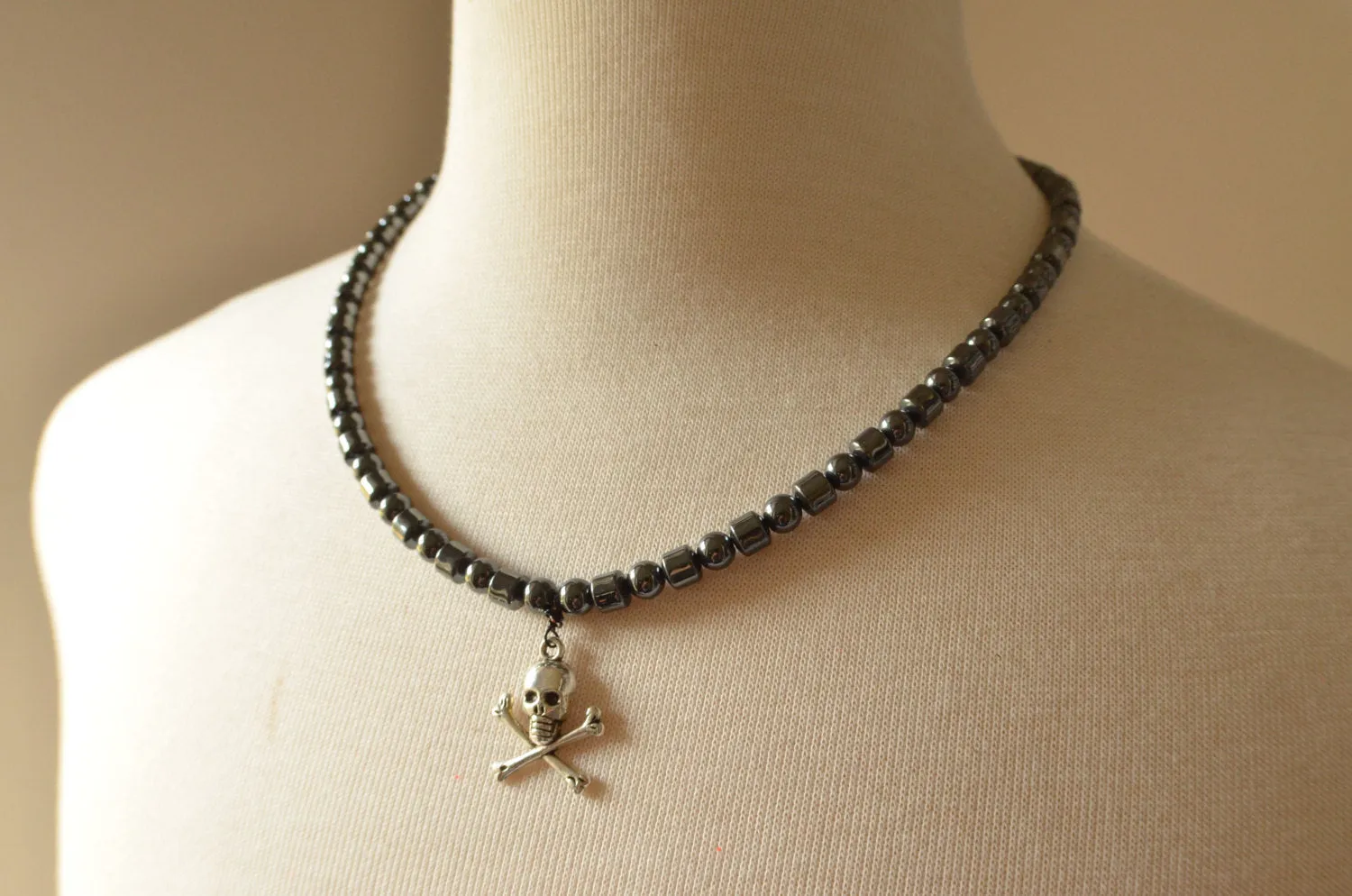 Skull Mens Necklace Beaded Pendant Necklace Matte Black Necklace Gifts For Men - Jolly Roger