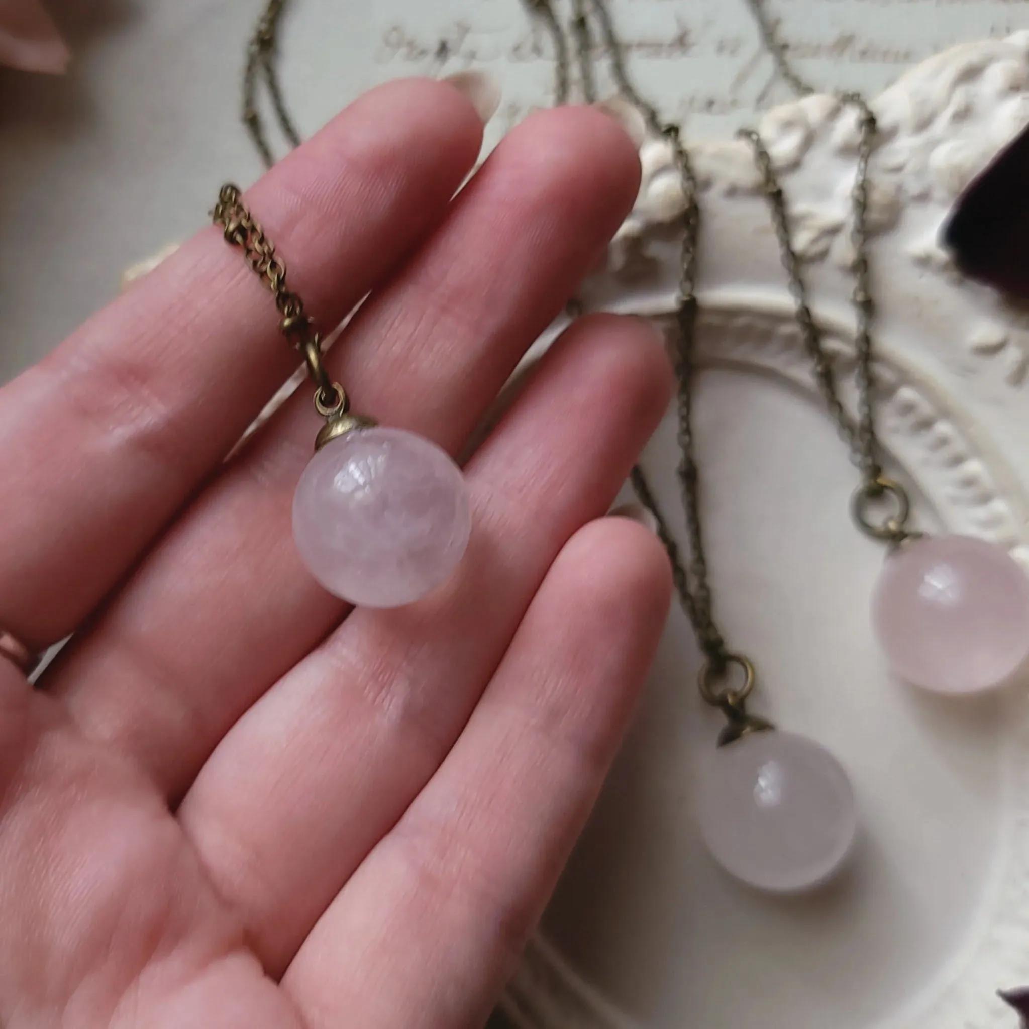 Small Rose Quartz Crystal Ball Necklace