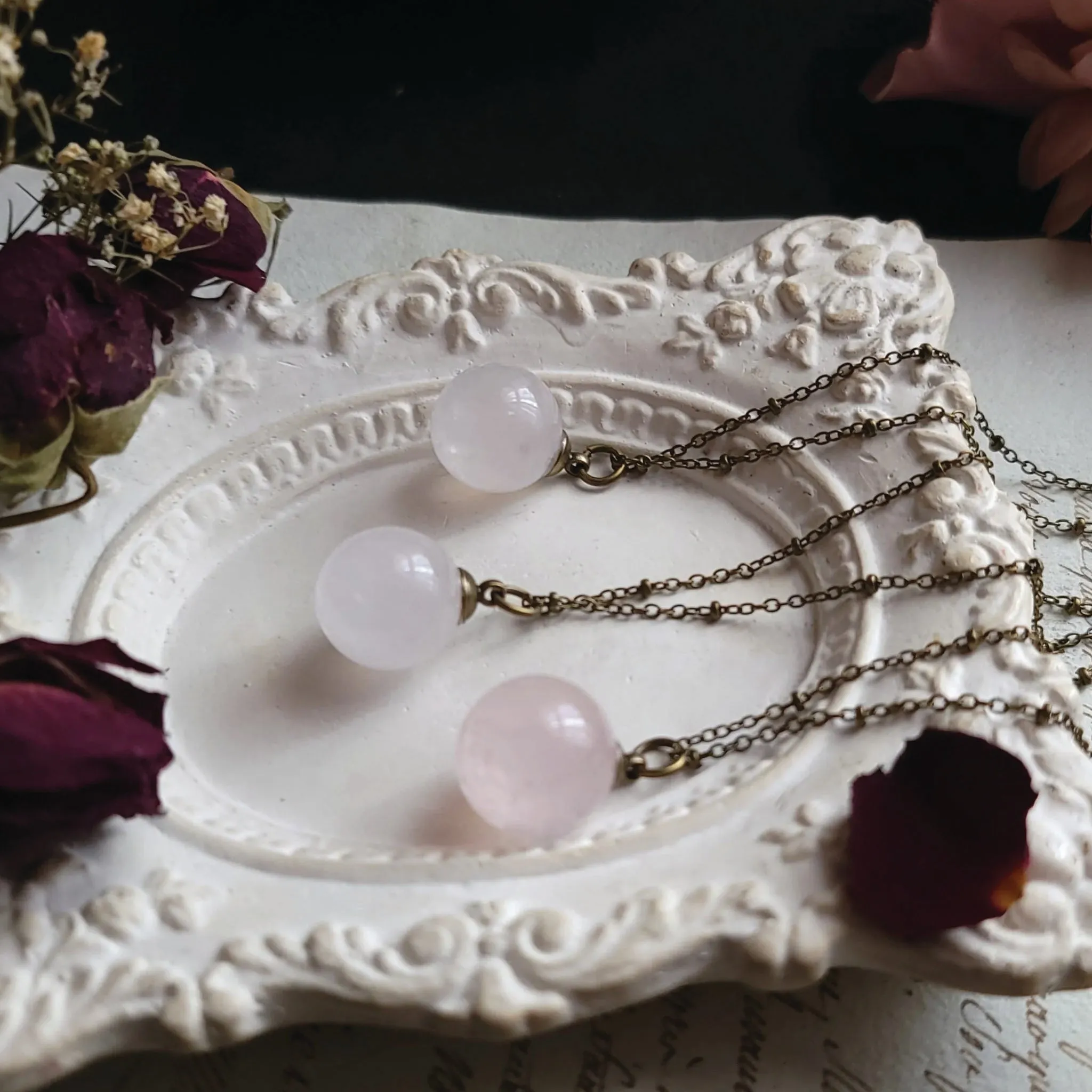 Small Rose Quartz Crystal Ball Necklace