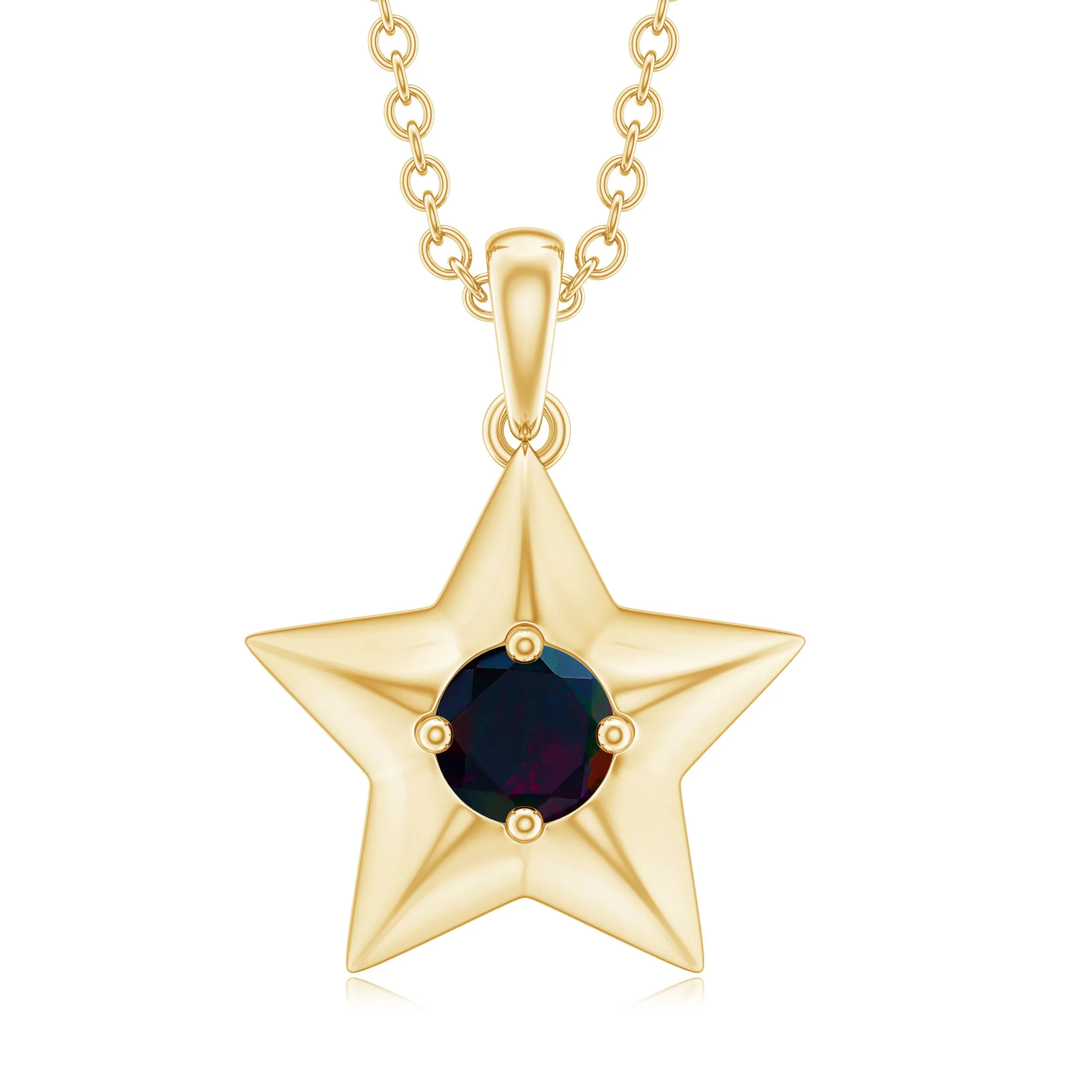 Solitaire Black Opal and Gold Star Pendant Necklace