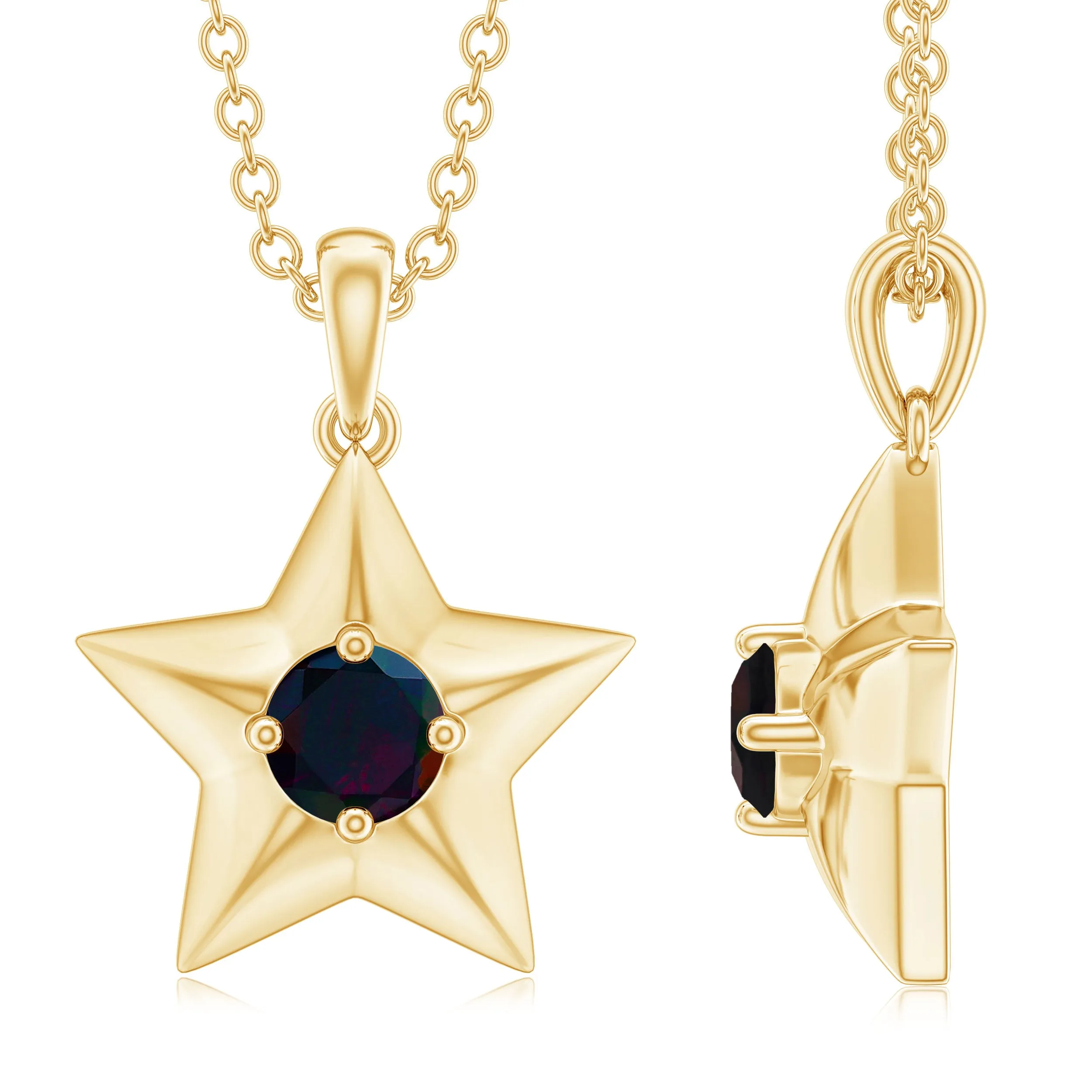Solitaire Black Opal and Gold Star Pendant Necklace