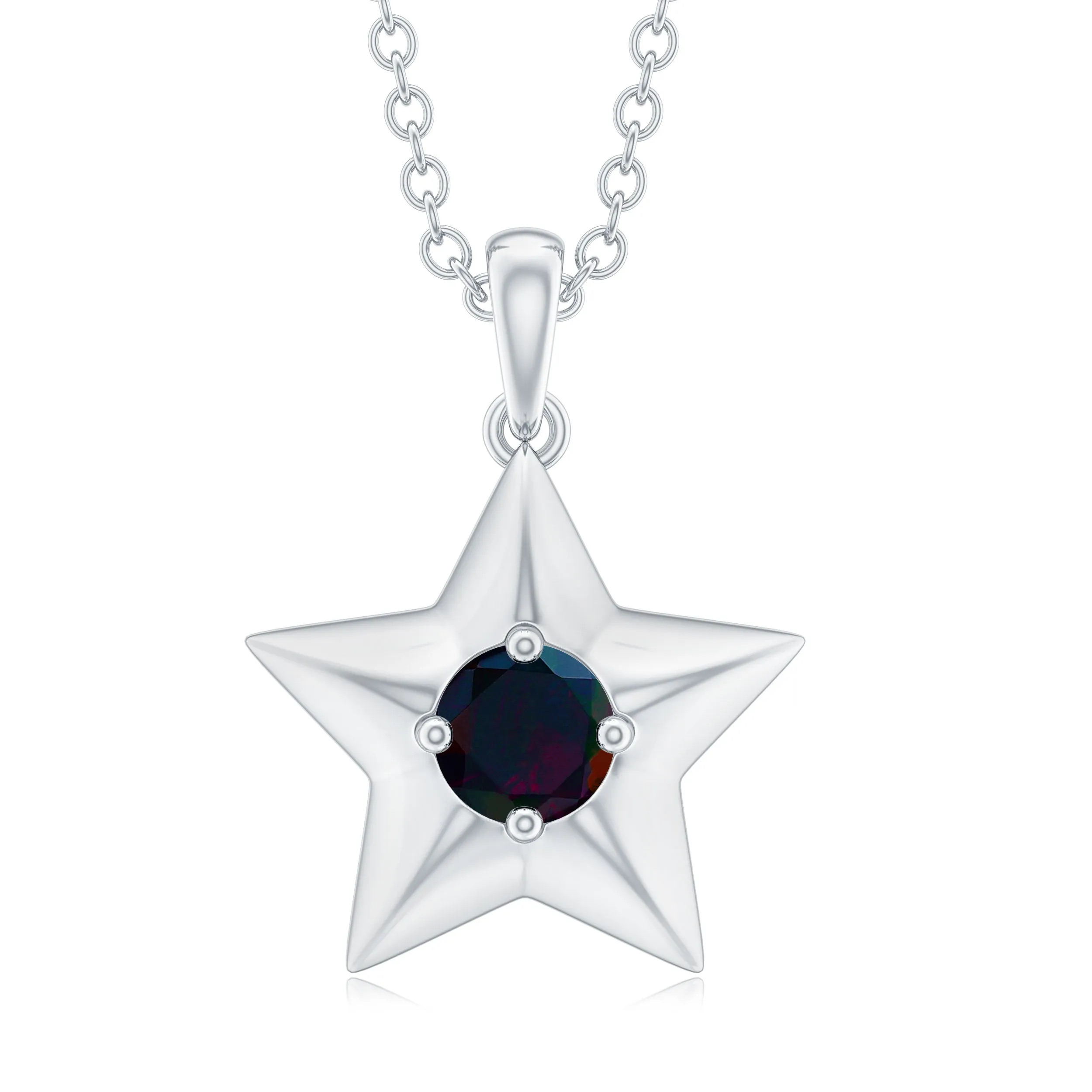 Solitaire Black Opal and Gold Star Pendant Necklace