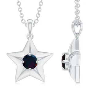 Solitaire Black Opal and Gold Star Pendant Necklace