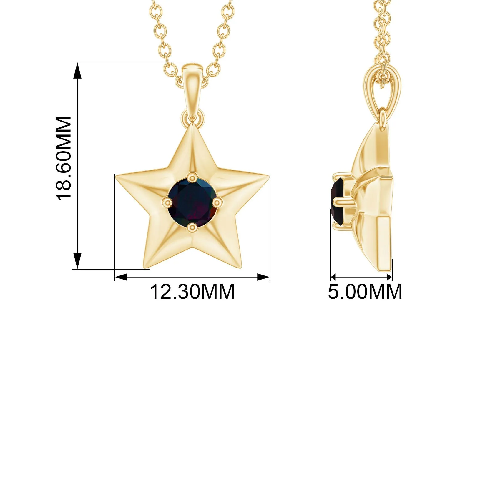 Solitaire Black Opal and Gold Star Pendant Necklace